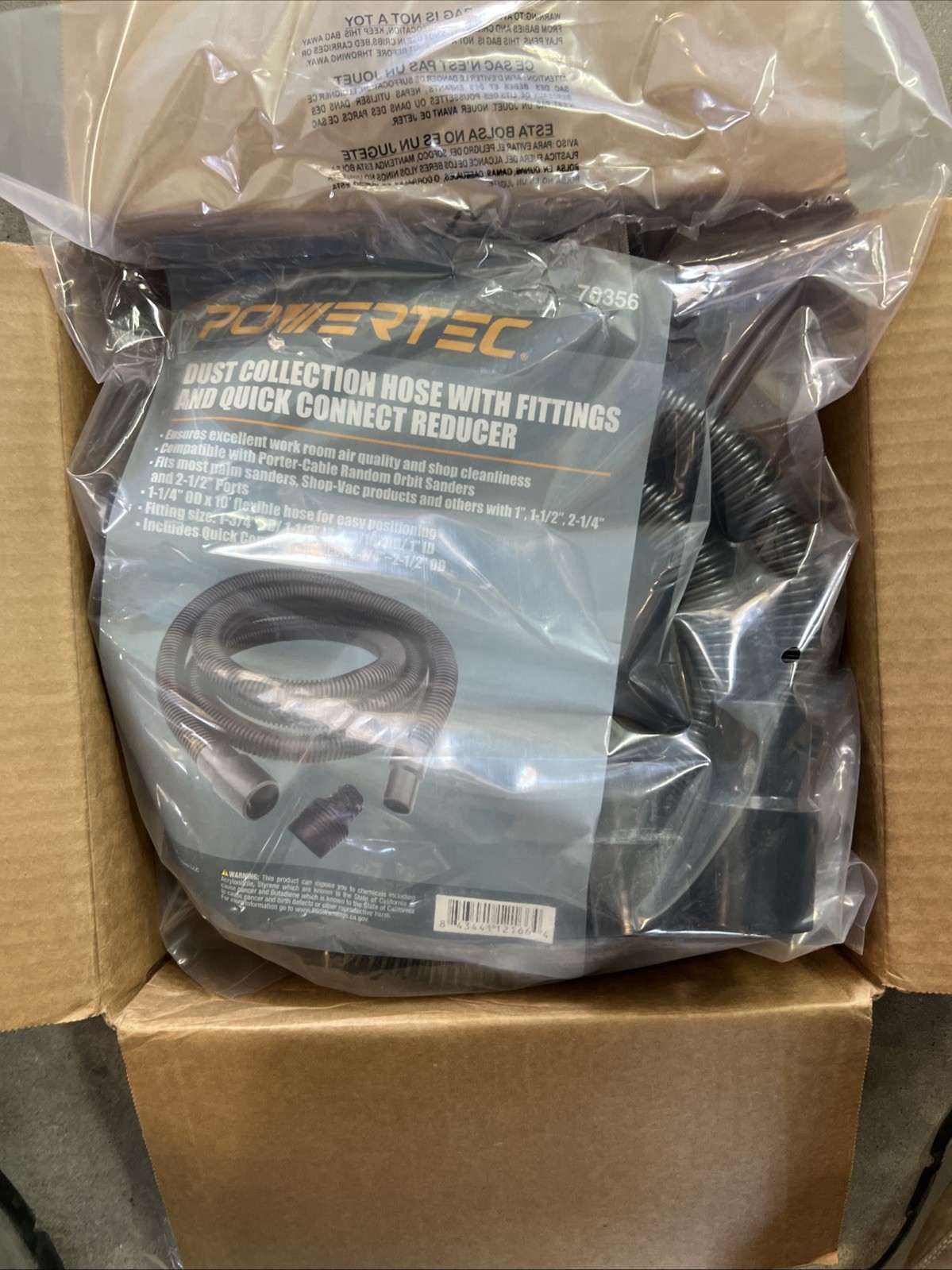 POWERTEC 70356 Dust Collection Hose with 2 Fittings Plus 1 Quick Connector KIT