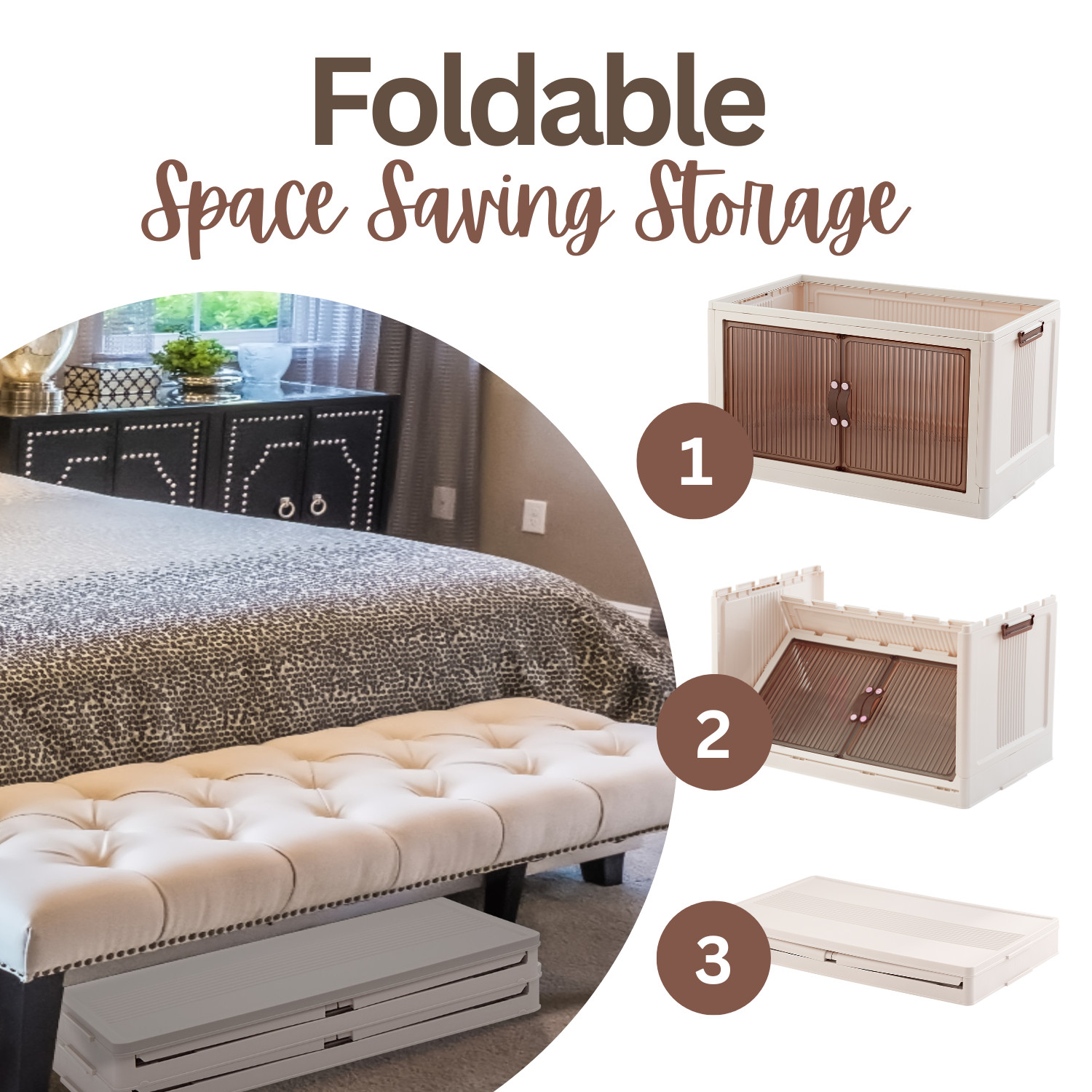 3 Pack – Collapsible Storage Cabinet – Foldable Storage Bins with Doors – 95 QT