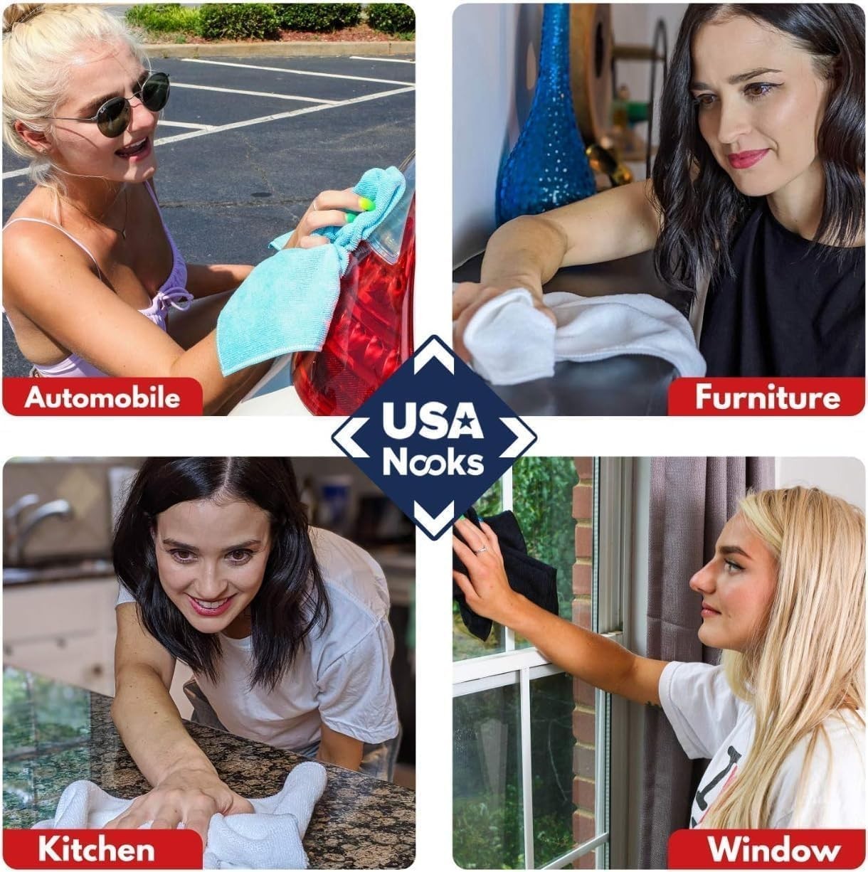 USANOOKS Microfiber Cleaning Cloth 12 Pack Car Wash Towel Streak Free 12.5×12.5*