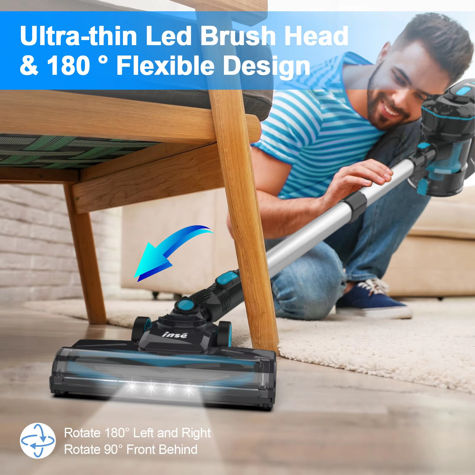 Cordless Vacuum Cleaner, 20Kpa Stick Vacuum up to 40Min Runtime, 6-In-1 Cordless