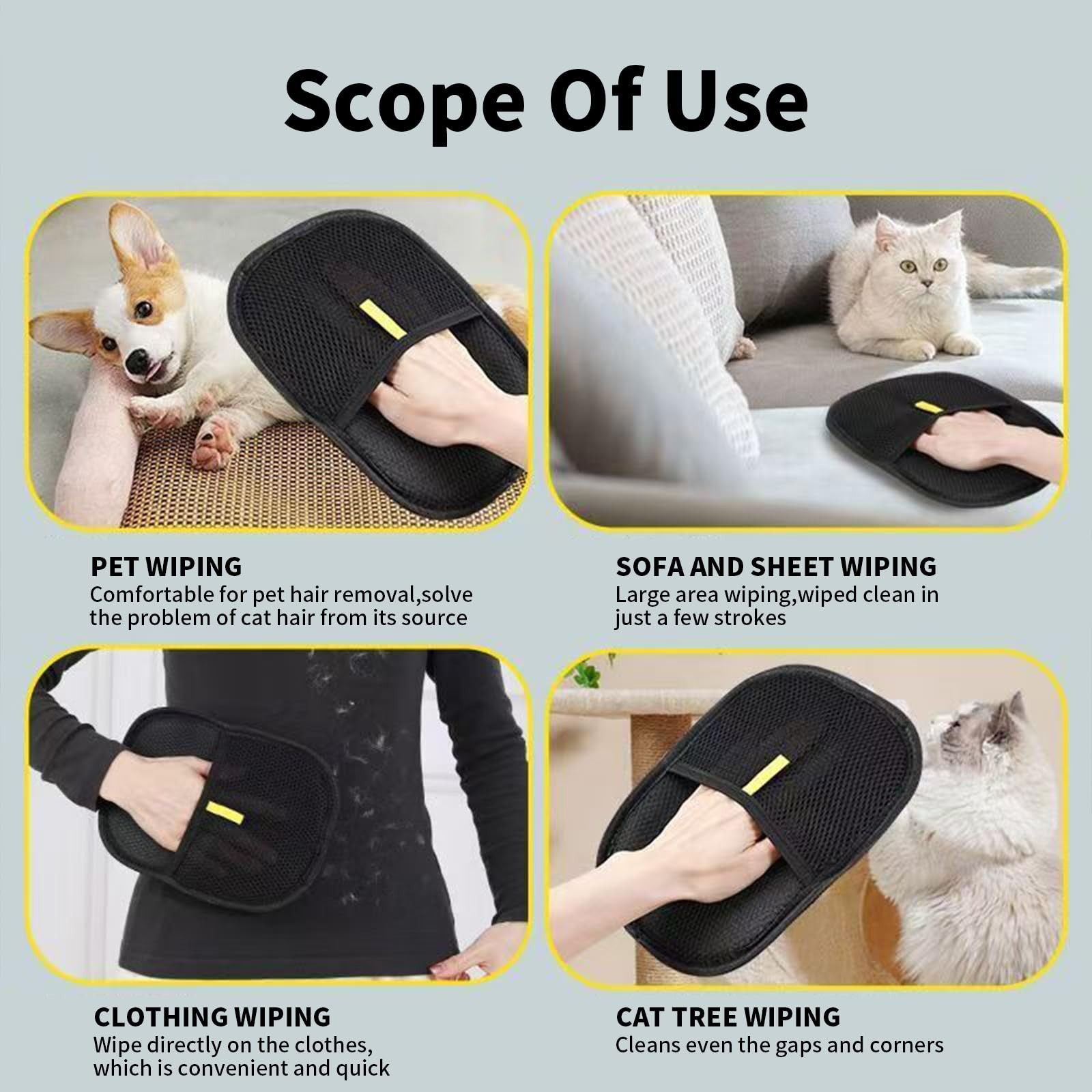 Apanbar 2 Pcs Yomi pet Hair Remover Glove,pet Removal BLACK(2PACK)
