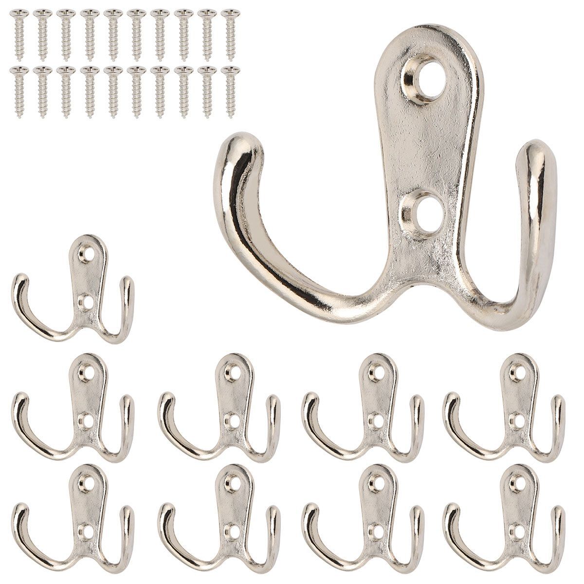 10/20pcs Hanging Metal Double Hook Clothes Hat Coat Robe Wall Door Hangers Hooks
