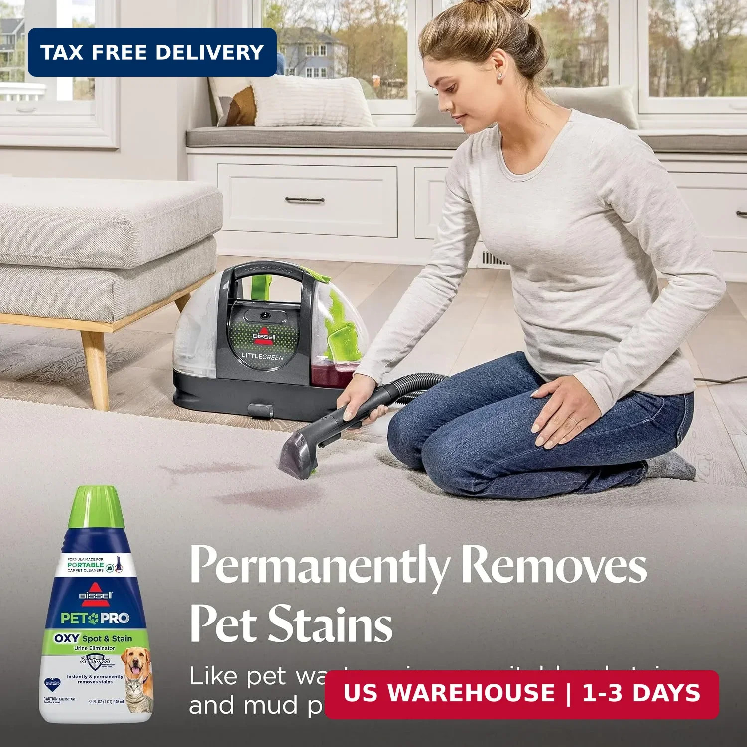 Bissell PET PRO OXY Spot & Stain Formula for Portable Carpet Cleaners, 32 oz., 2