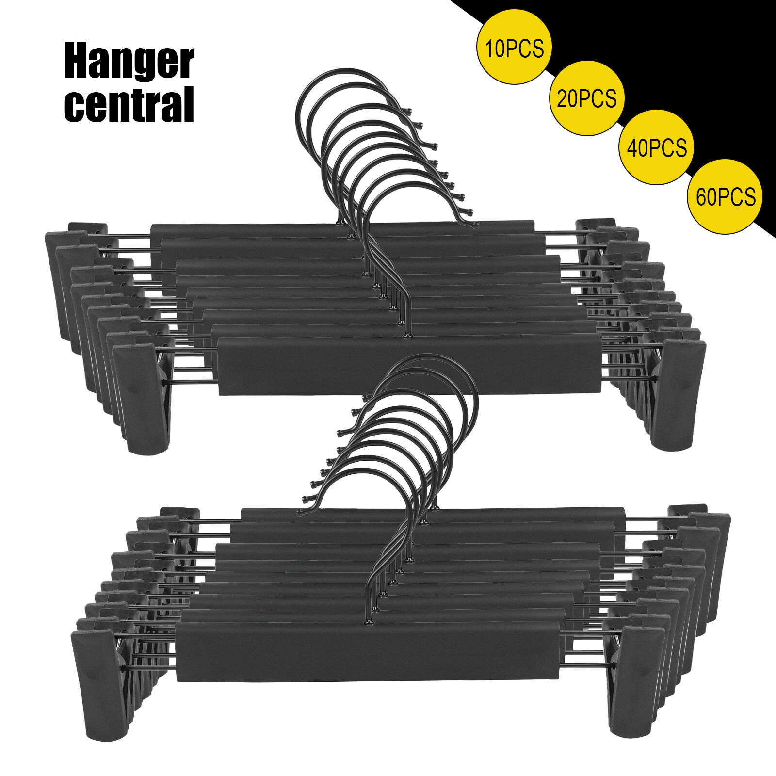 10-60 Plastic Pants Hangers W/ Adjustable Clips for Trouser Coat Garment Jeans