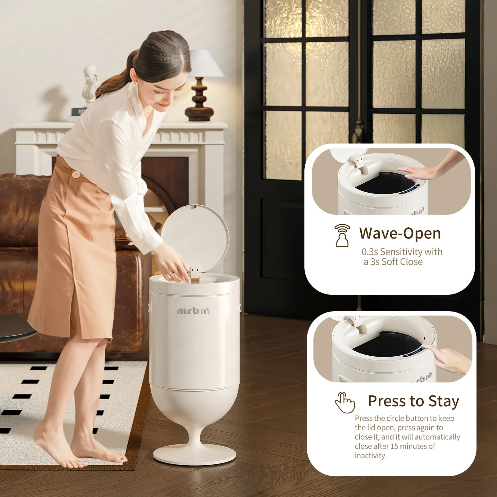 Metal Bathroom Motion Sensor Trash Can with Lid, 5.3 Gallon Wine Glass Shaped Au