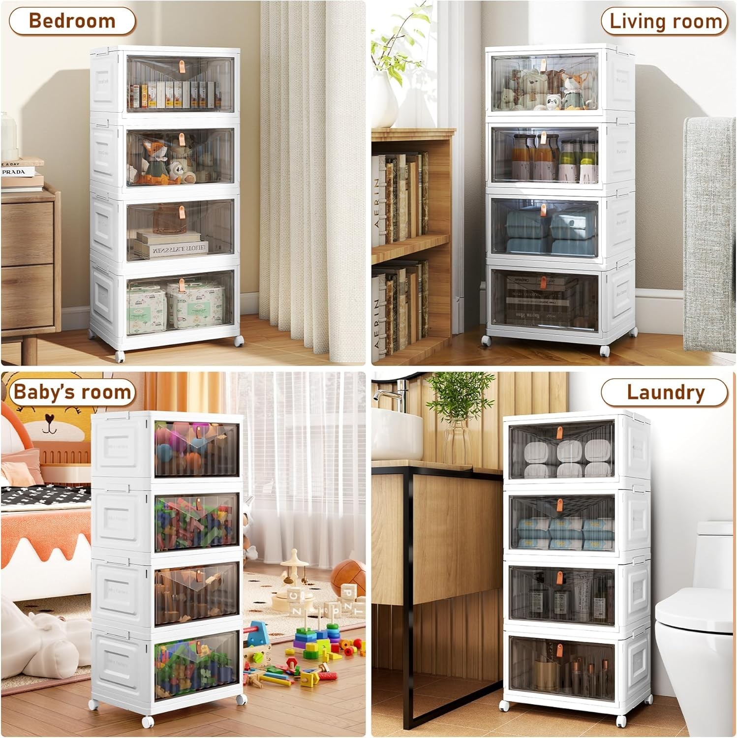 4 Tier Storage Bins with Lids, 23QT Stackable Closet Organizers and Storage w…