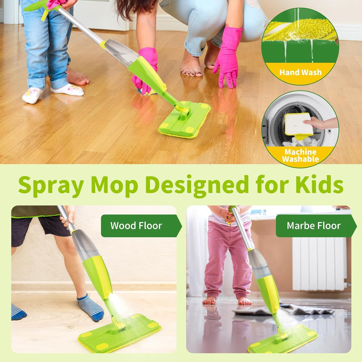 Kids Spray Mop, Fun & Functional Toddler Mop Cleaning Set,Real Working Mini Mop,