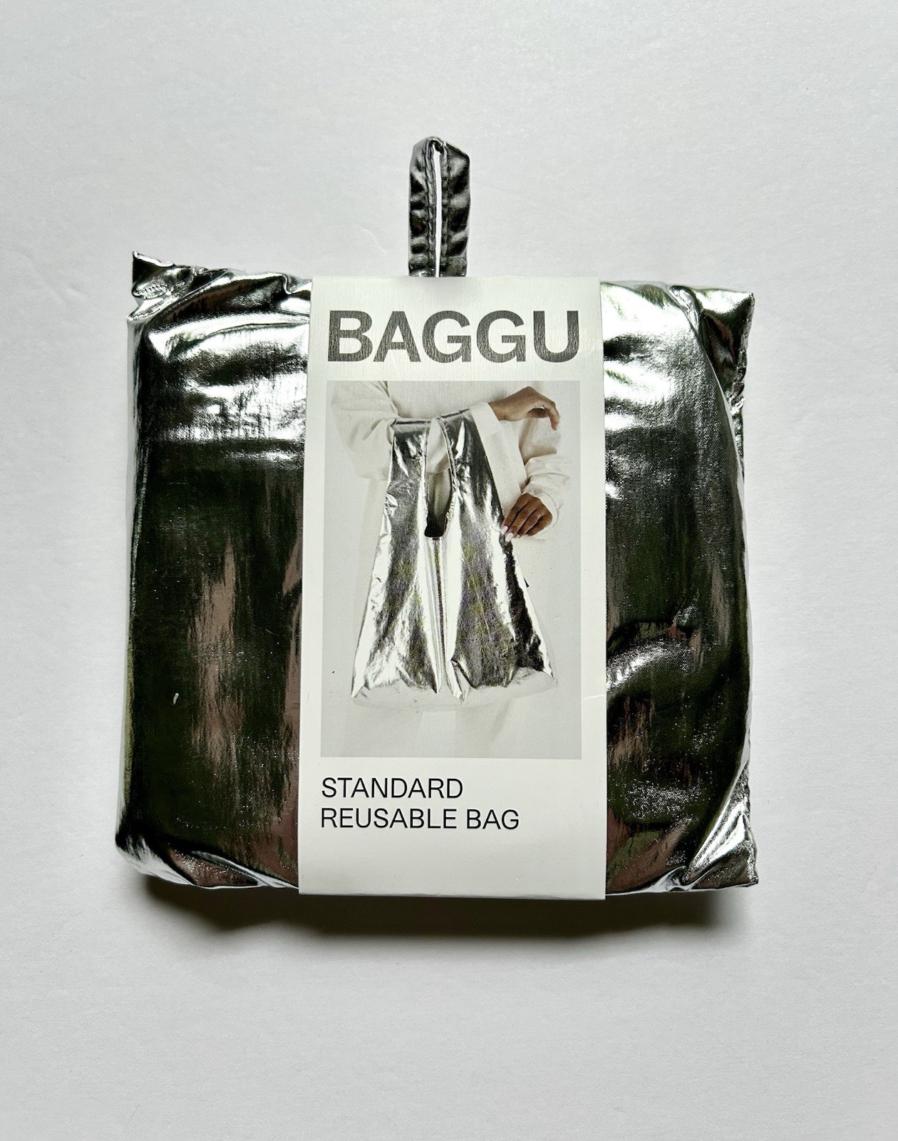 NEW! Baggu STANDARD BAG in “Metallic Silver” — Recycled Nylon SOLD OUT + RARE!!!