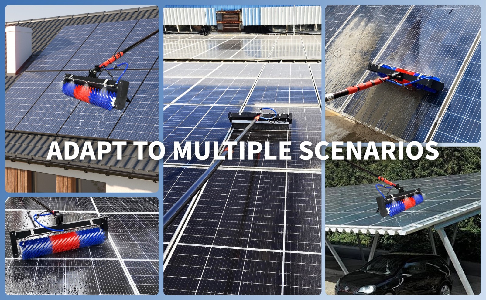 Professional Solar Panel Cleaning Brush,400RPM,Water-Fed System,AC/DC Power