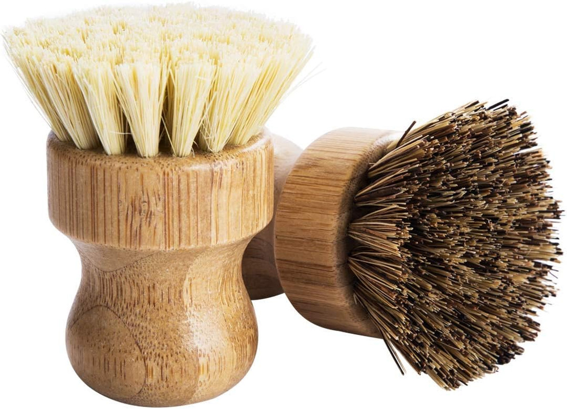 3Pc Bamboo Palm Pot Brush Natural Dish Scrubber Kitchen Cleaning Brush Set