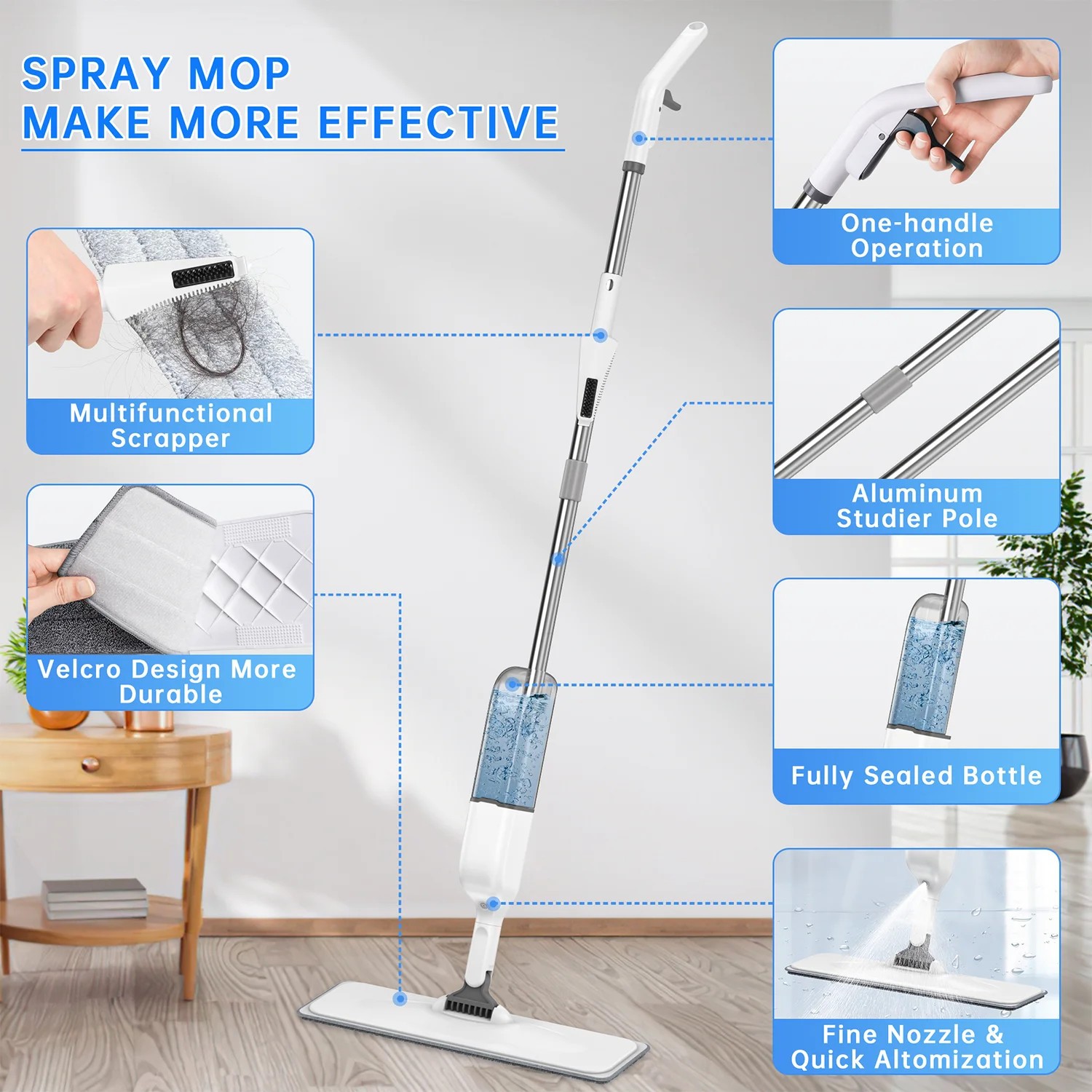 Spray Mops for Floor Cleaning with 5 Washable Pads, Wet Dry Microfiber Mop