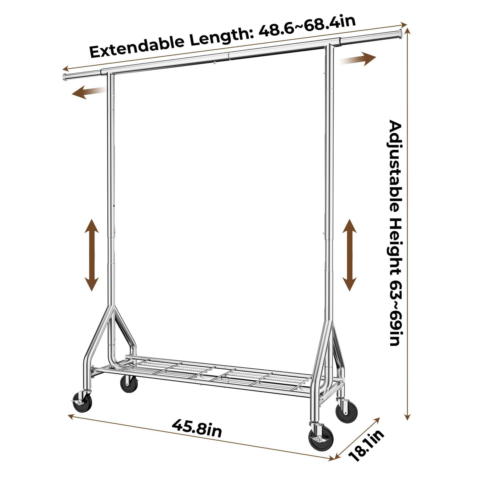 Heavy Duty Clothes Rack Load 450 LBS, Metal Garment Rack, Standing Rolling Cl…