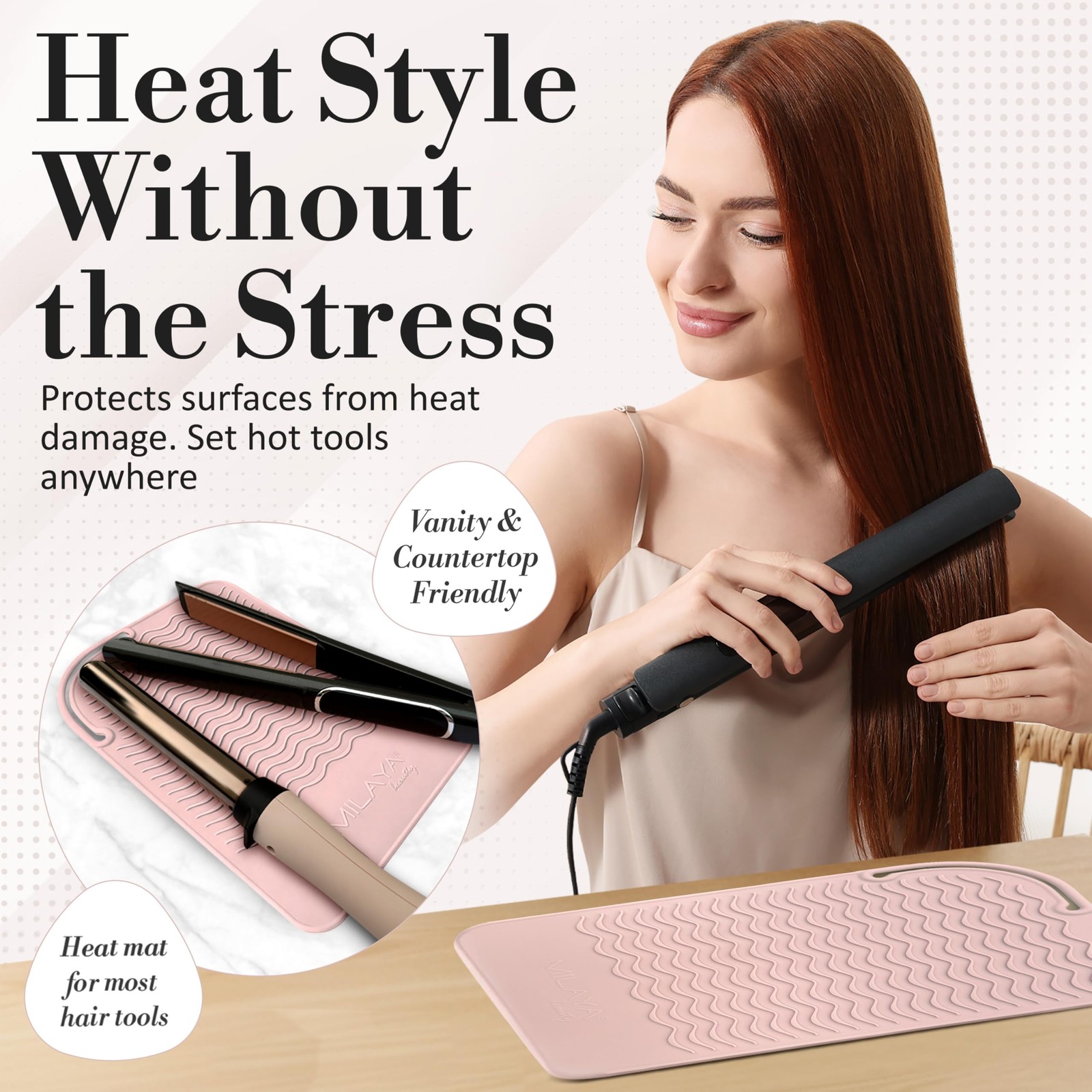 Large Heat Resistant Vanity Mat for Hair Tools – Rose