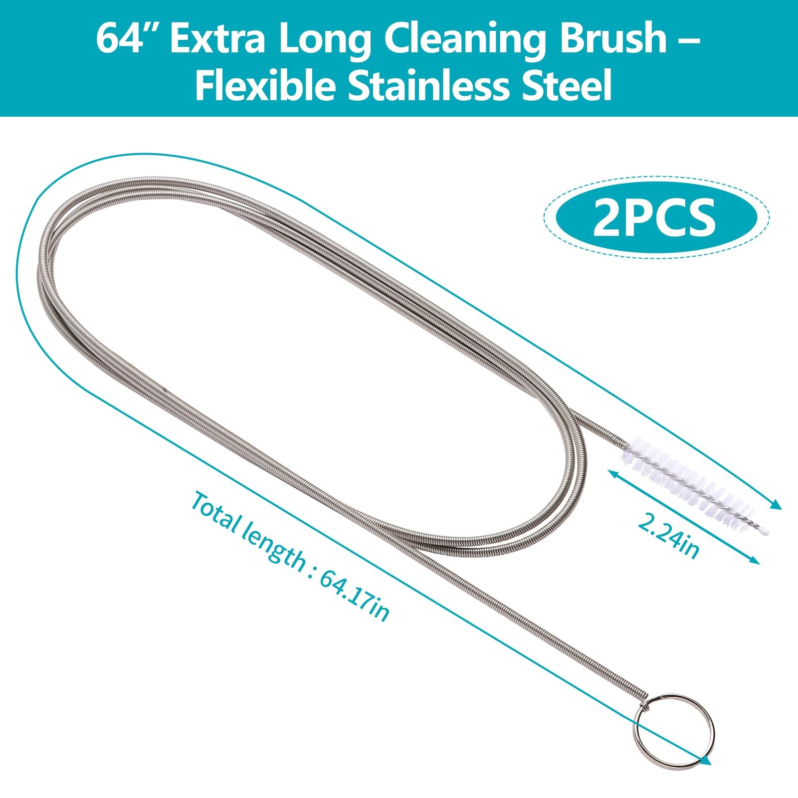 Upgrade 2 Packs Extra Long Drain Cleaners Brush, 64 Inches Flexible Sunroof