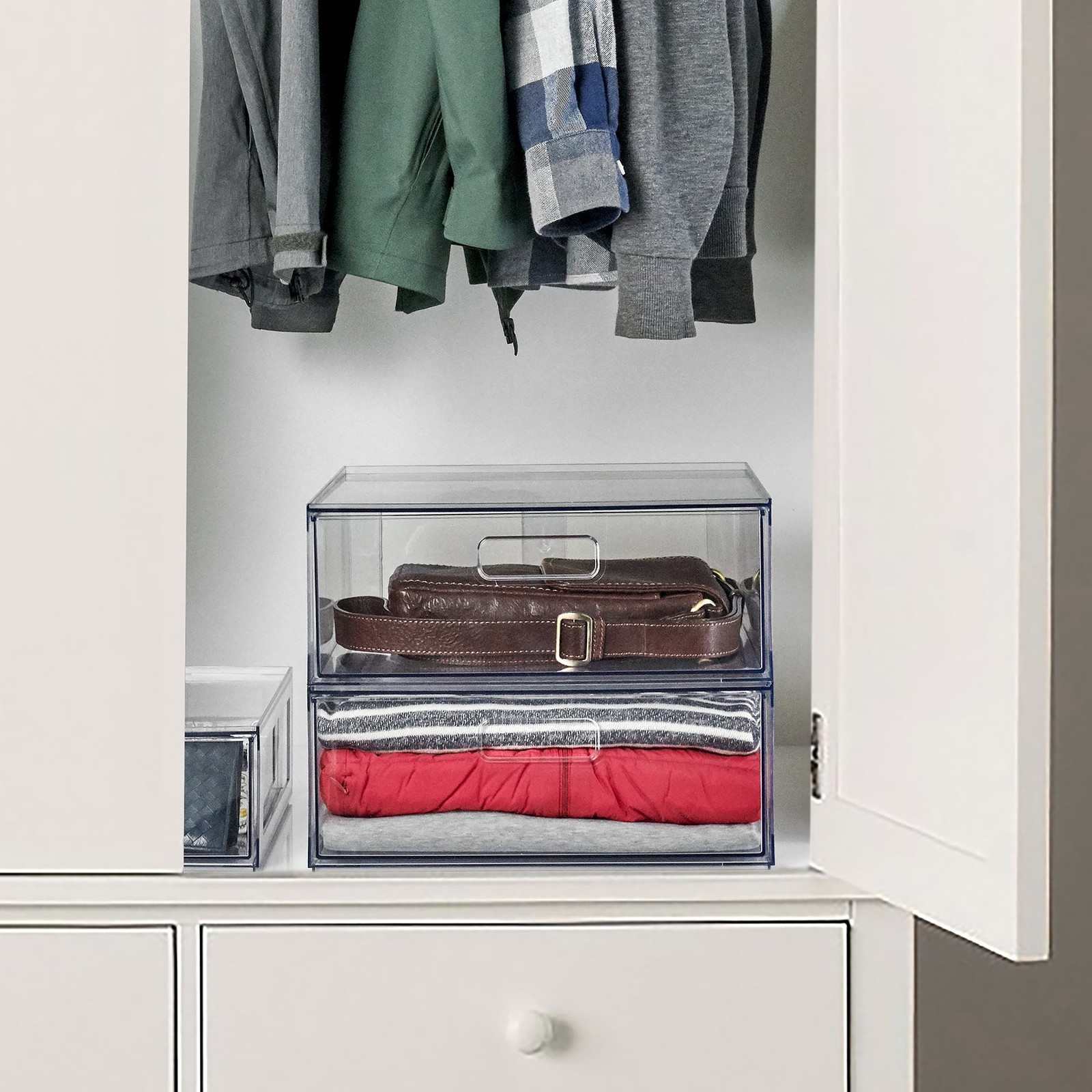 (2 pack) Mainstays Clear Glossy Plastic Pull-Out Closet Drawer Large Size
