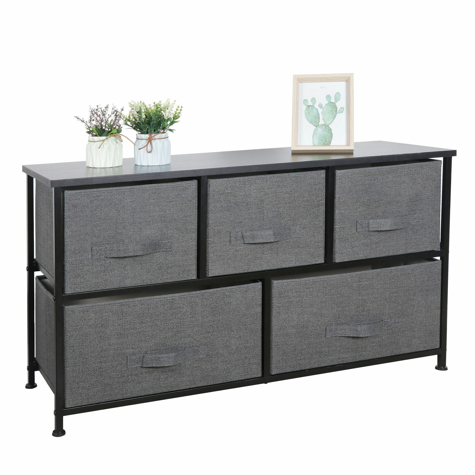 21″ Height Dresser Storage Cabinet 2 Tiers Closet Tower Fiberboard Top 5 Drawers