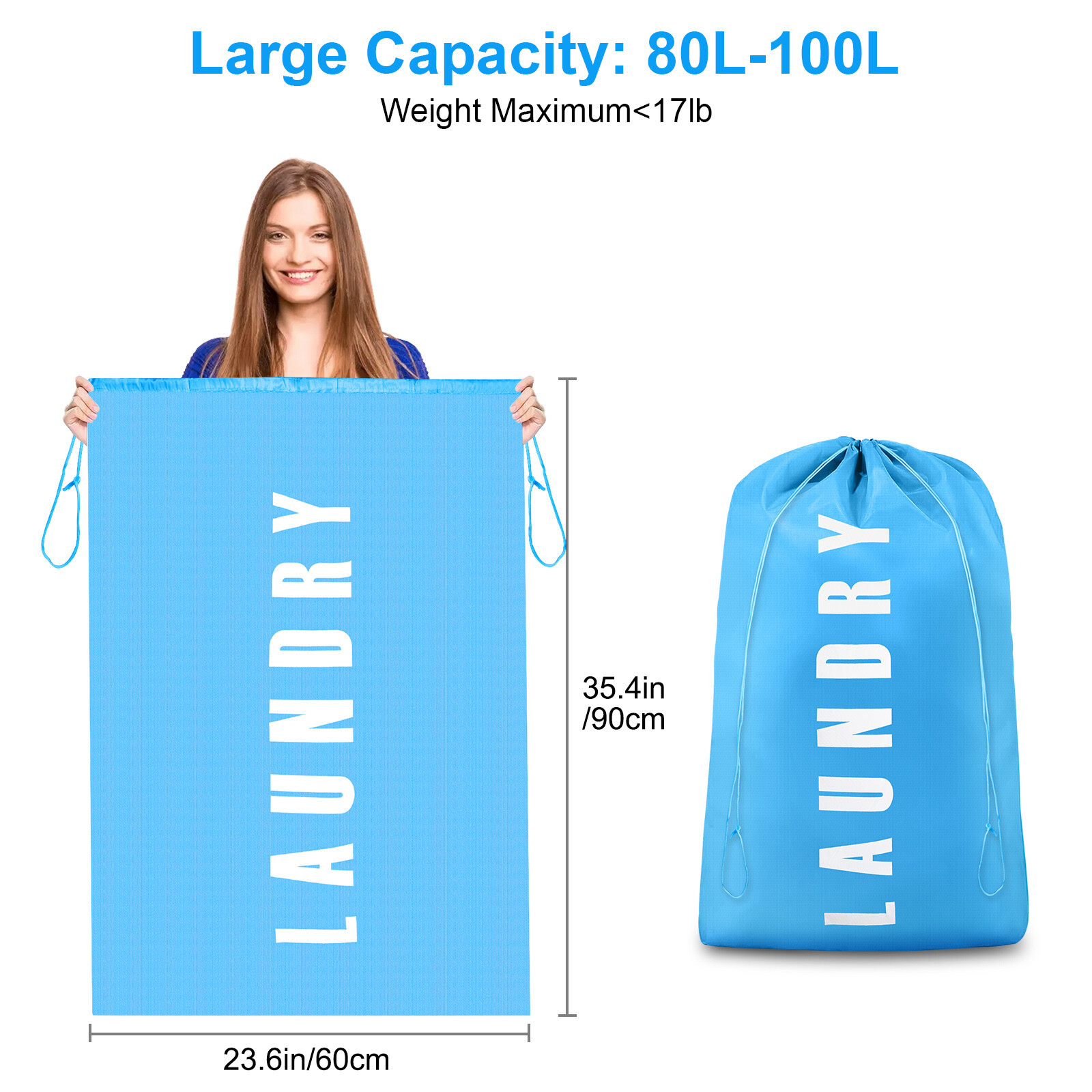 3 Pcs Large Heavy Duty Laundry Bags, Dirty Clothes Drawstring Storage Organizer