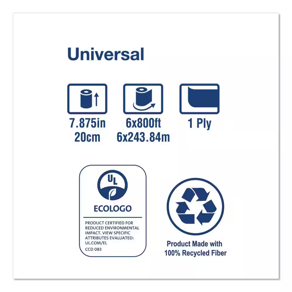 Universal Hardwound Paper Towels, 7.88 In. X 800 Ft., White, 6-Rolls/Carton