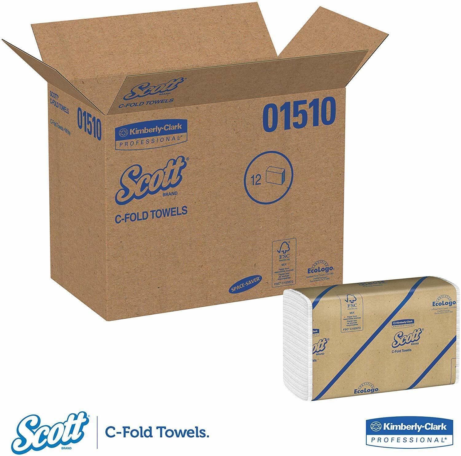Scott C-Fold Paper Towel, White, 10.125 x 13.15 Inch, Case of 12