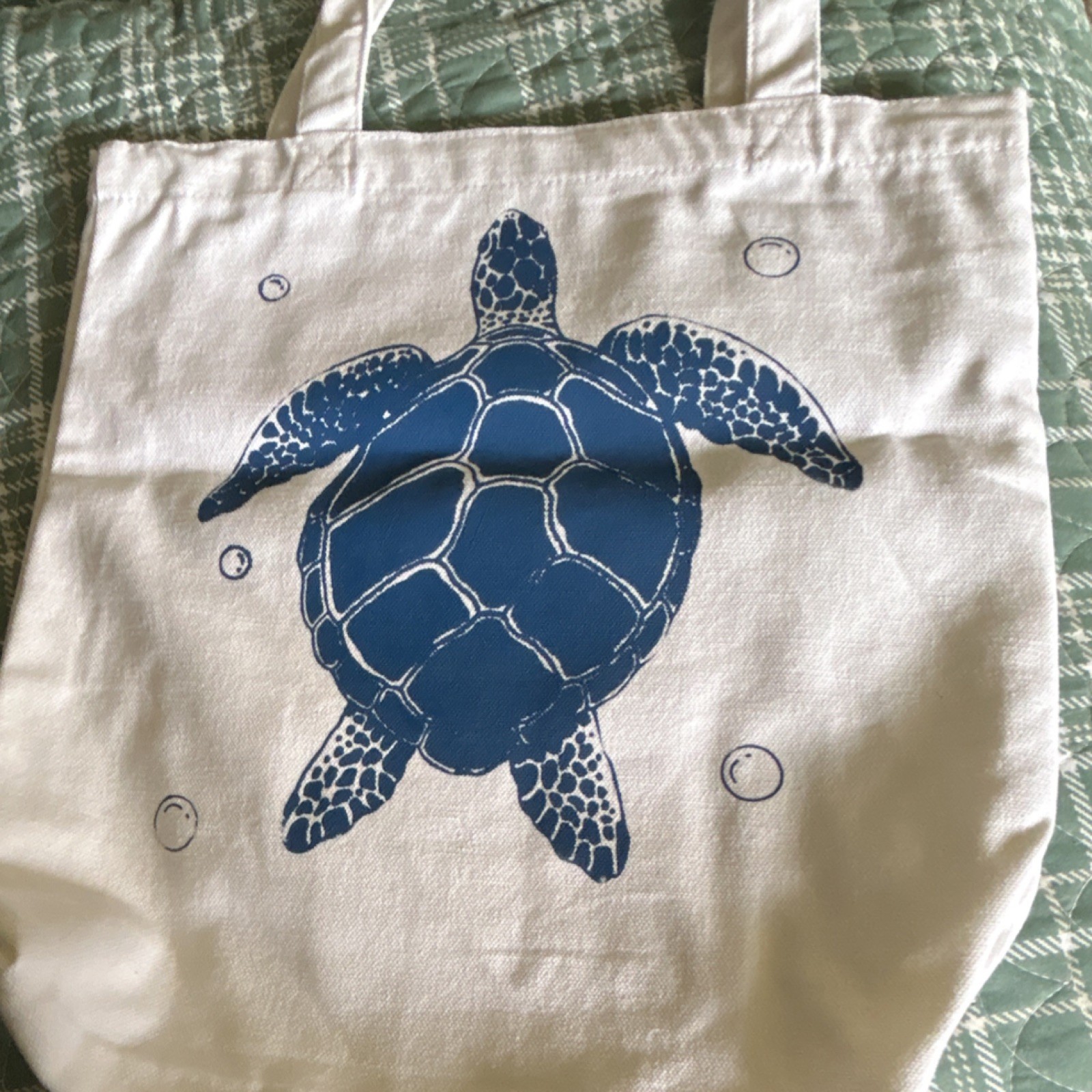 White Blue Sea Turtle Animal Print Tote Bag 13 x 13 x 13 Reusable