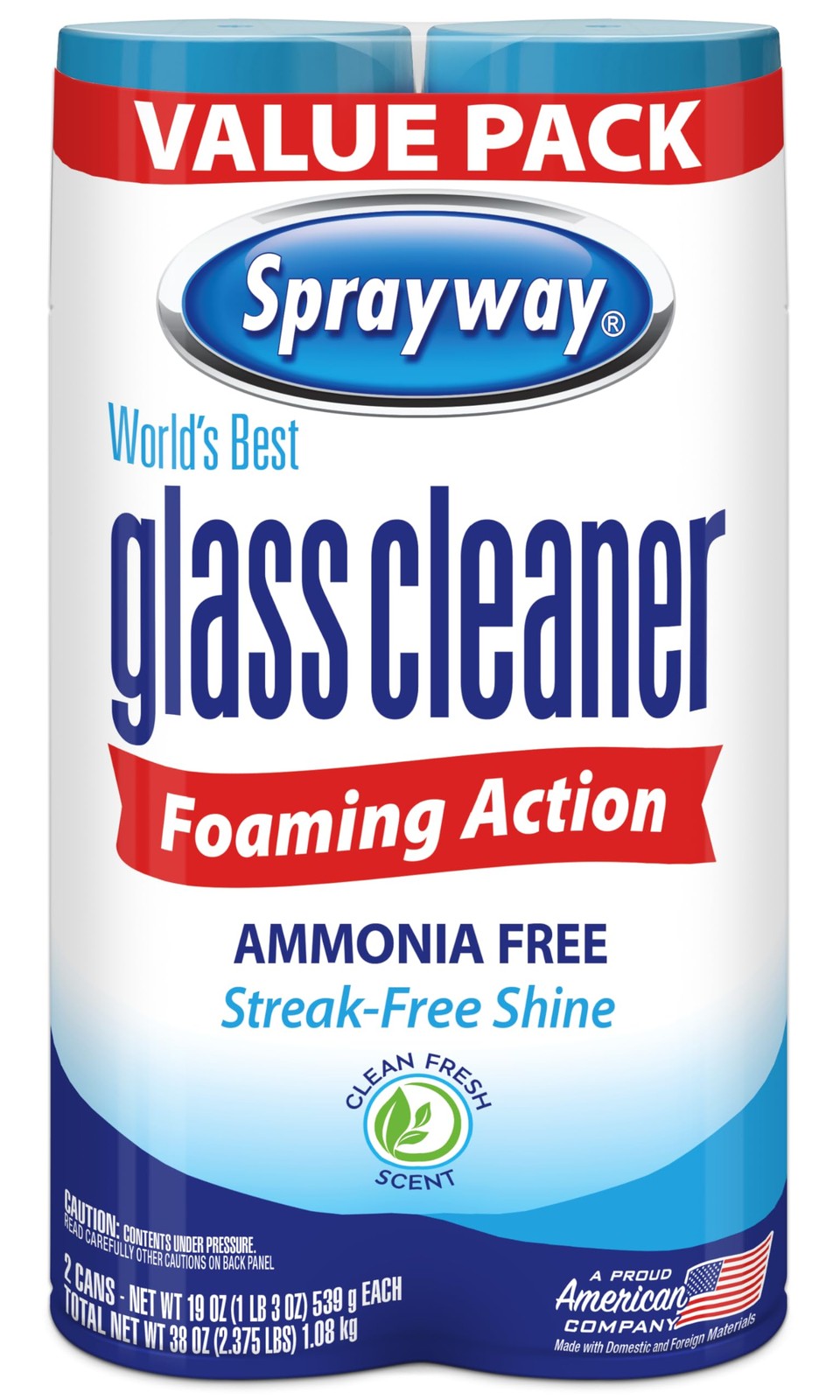 Sprayway Glass Cleaner Foaming Aerosol Spray, 19oz, Pack 19 Ounce (Pack of 2)