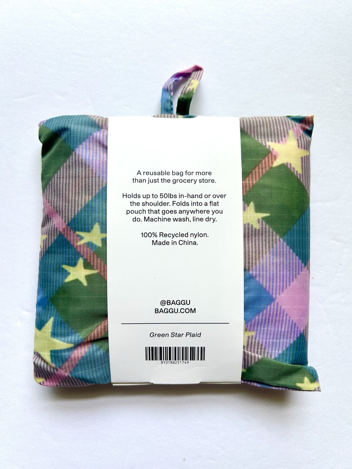 NEW! Baggu STANDARD BAG in “Green Star Plaid” — Recycled Nylon, SOLD OUT & RARE!