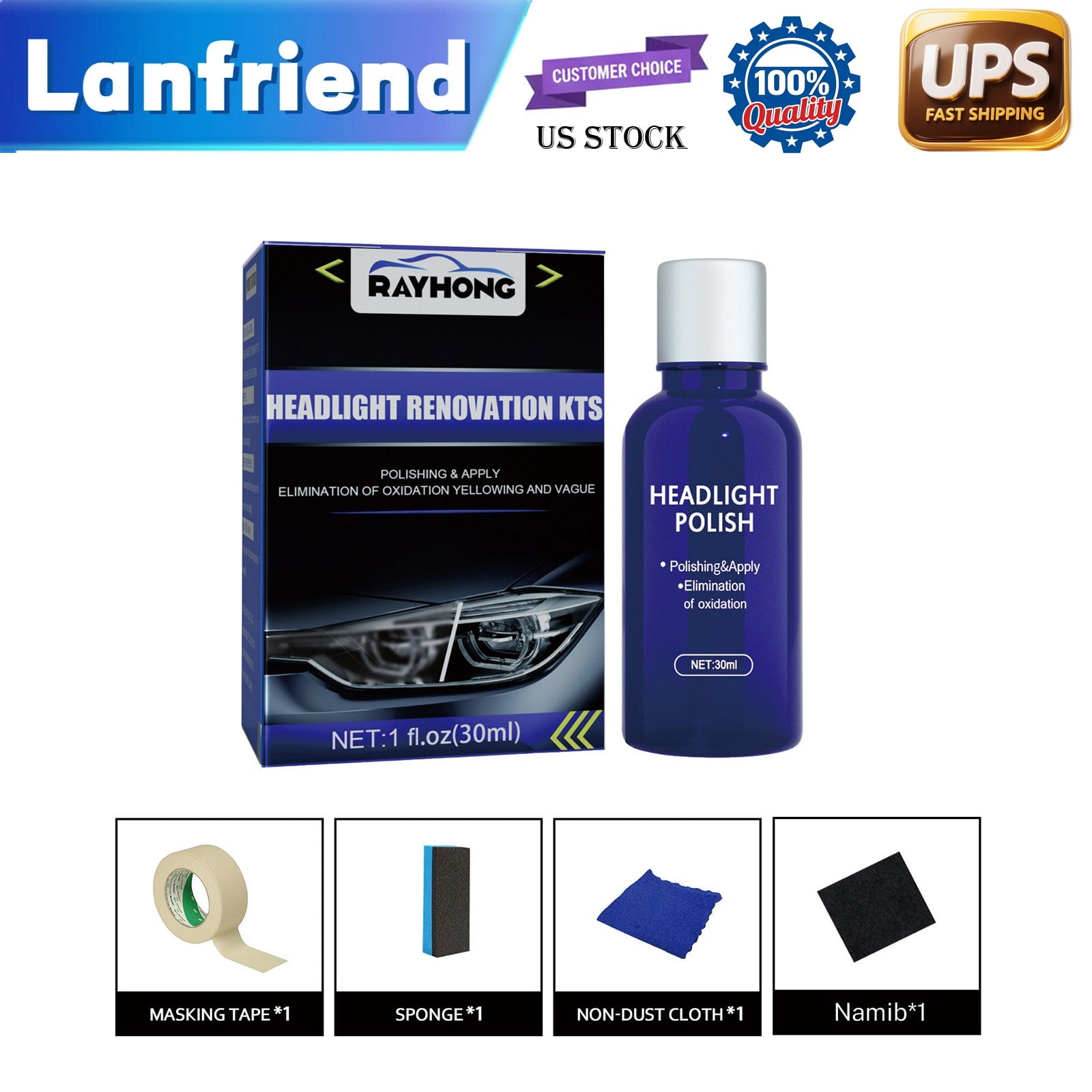 Auto Headlight Restoration Kit Car Polish Restore Faded Lens UV Sealant Clear