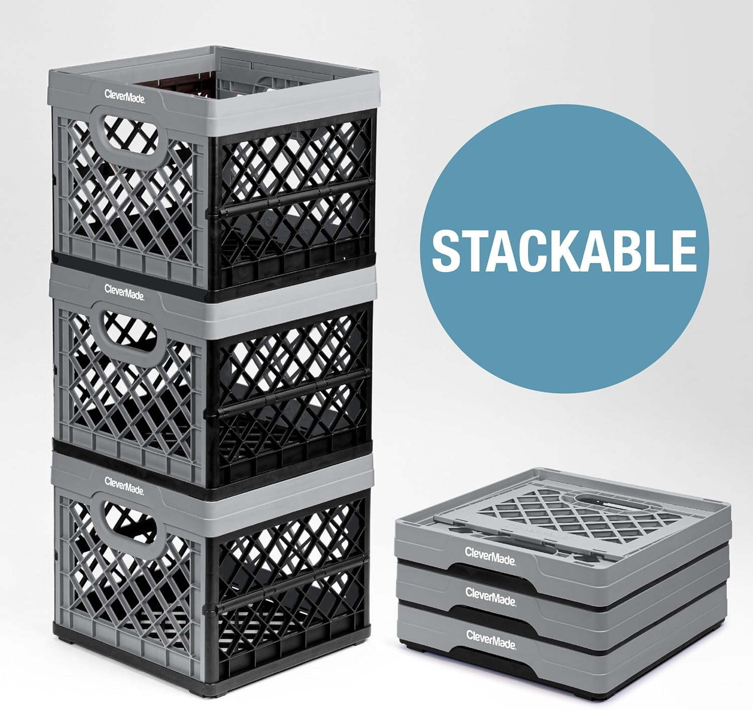 Collapsible Eco Plastic Milk Crate, Folding Storage Bin, 6.6 gal, Ocean Navy