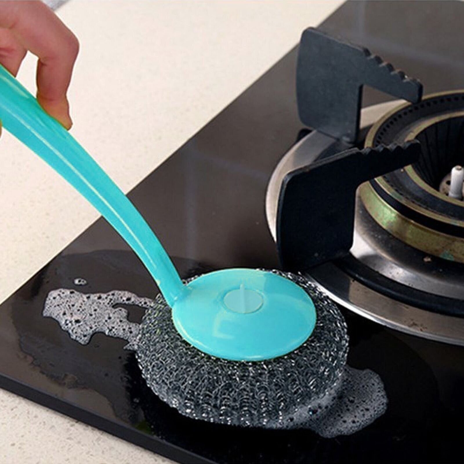 6 Pcs Kitchen Cleaning Stainless Steel Sponge Scrubbers with Handle Scouring Pad