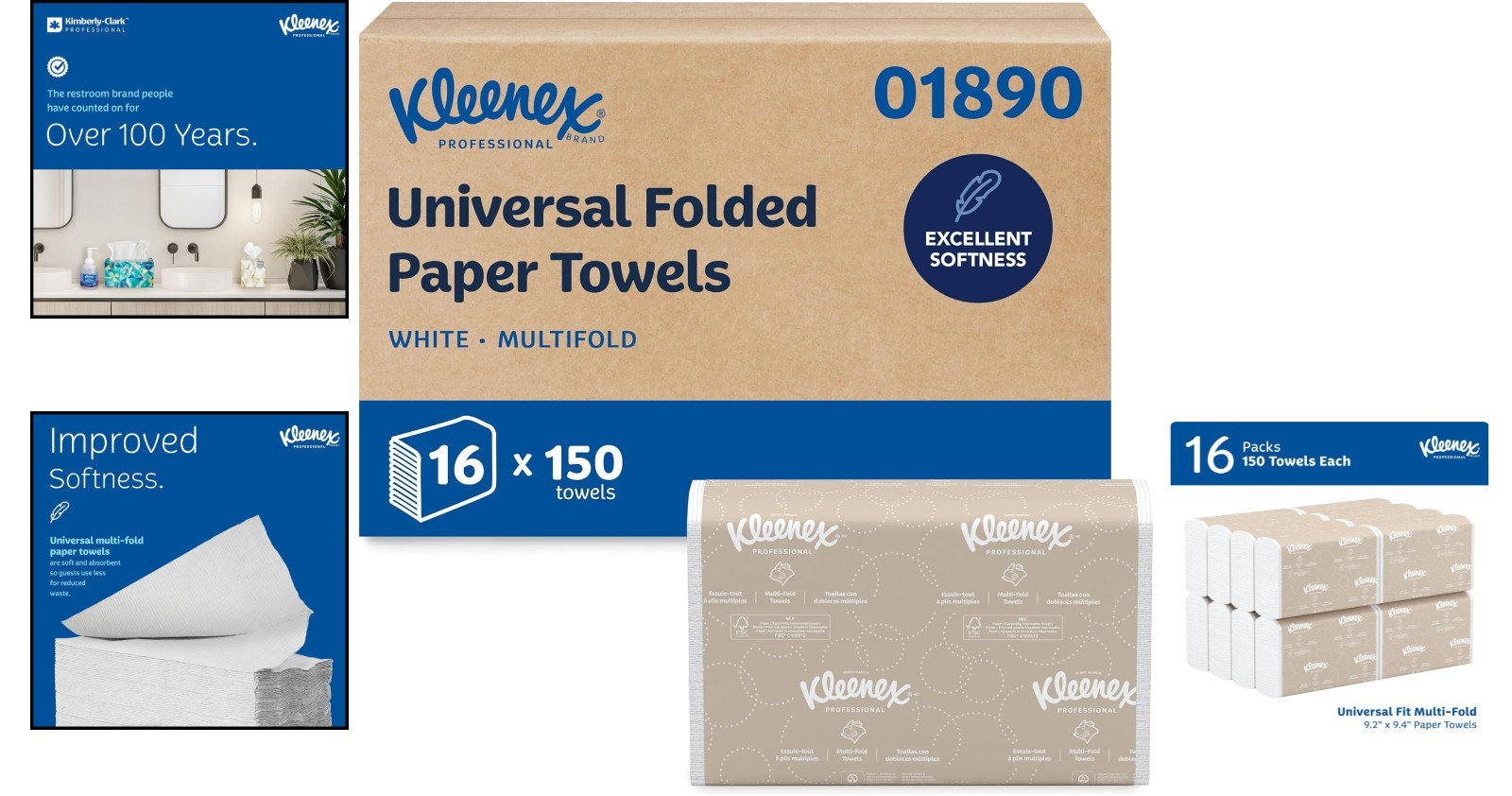 Eco-Friendly Multifold Paper Towels – 16 Packs of Soft, Highly Absorbent Sheets