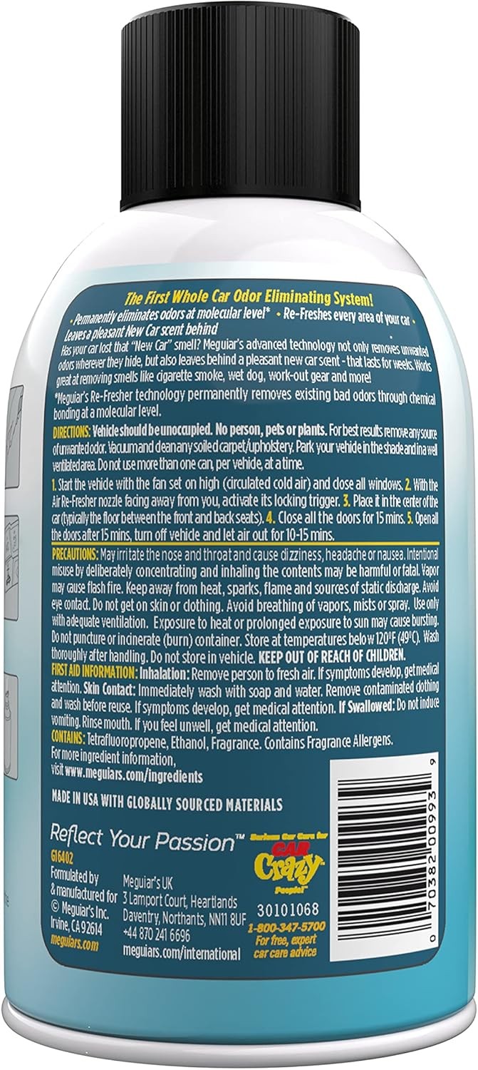 Meguiar’s Whole Car Air Re-Fresher Odor Eliminator Mist, New Car Scent, 6 Pack