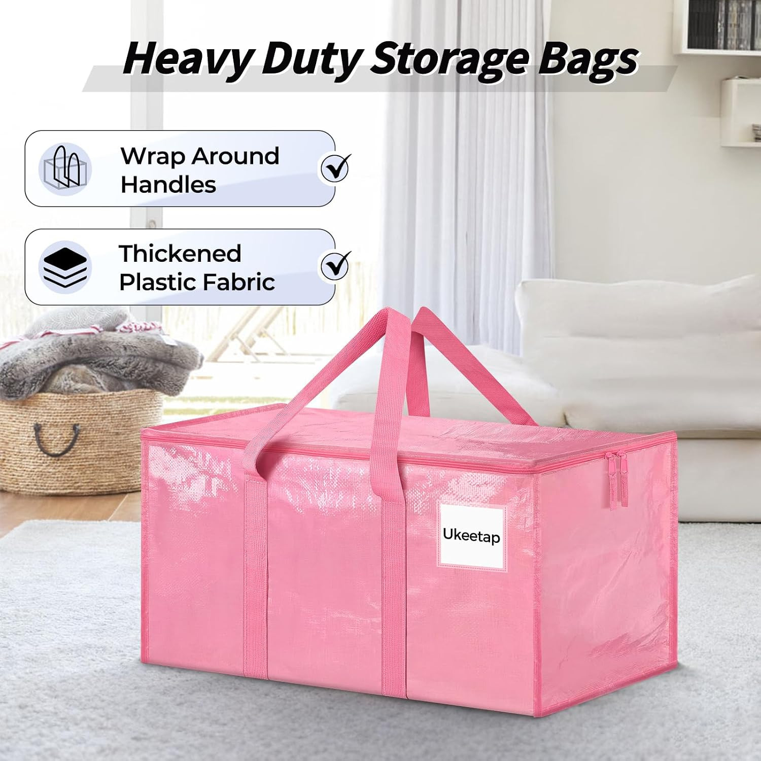 8 Pack Extra Large Clothes Storage Bins with Lids, Moving Bags, Pink | Storage B