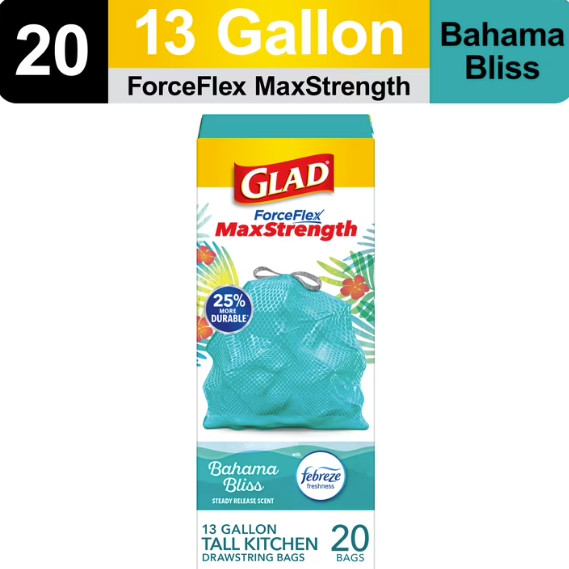 (12 pack) Glad ForceFlex MaxStrength Scented Tall Kitchen Trash Bags, 13 Gallon
