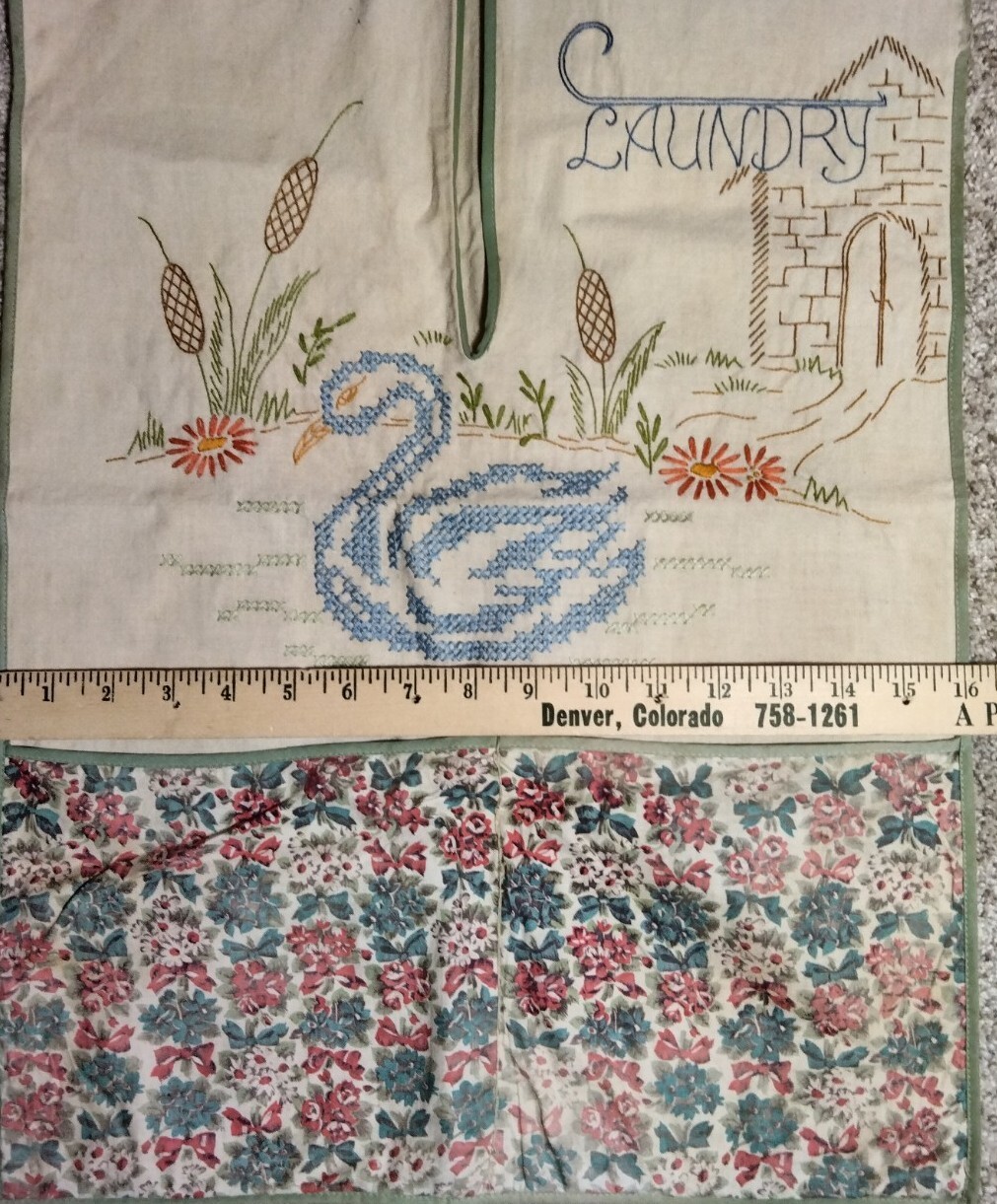 Vintage Embroidery Ladies Laundry Bag & Clothespin Hanging Bag Rare Handmade