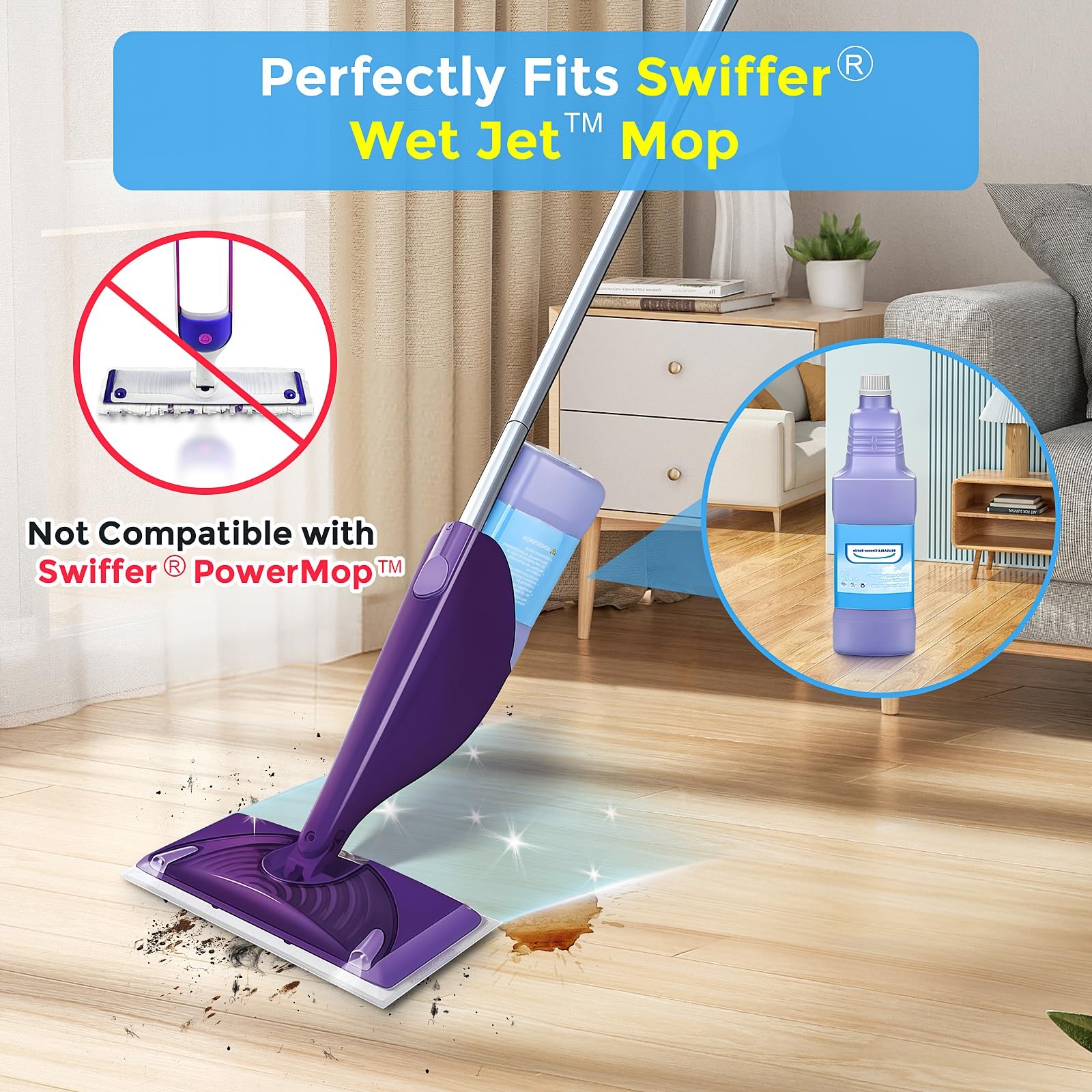 Upgraded Refillable Bottle for Swiffer Wet Jet Mop – 1250ml /42.3 FL OZ, Leak…