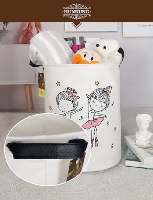 Laundry Hamper,Large Canvas Fabric Lightweight Storage Round-Dancing girl