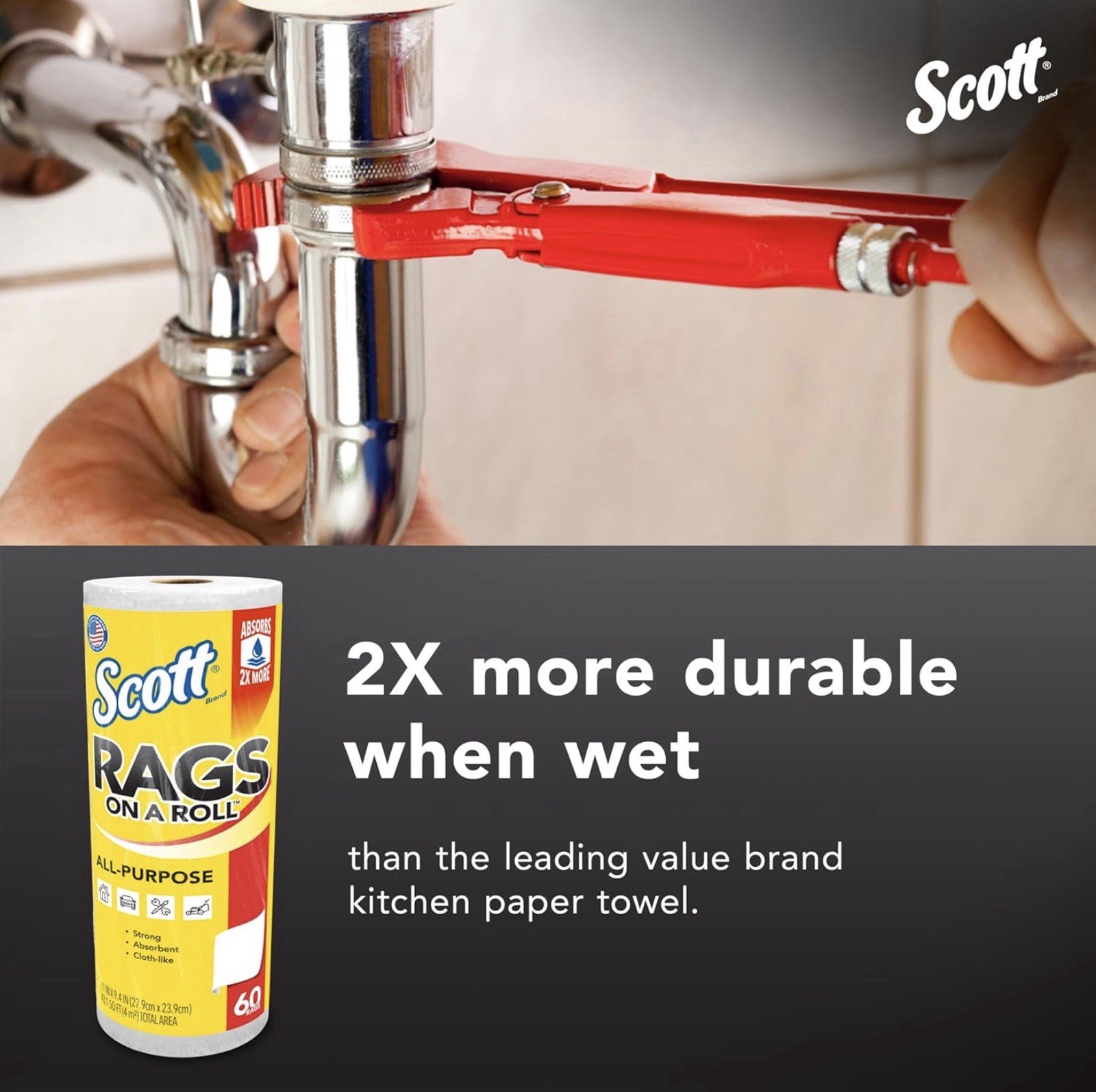 Scott® Rags On A Roll™ All-Purpose Towels ~ 12 Rolls 720 Total Sheets ~ 11”x9.4”