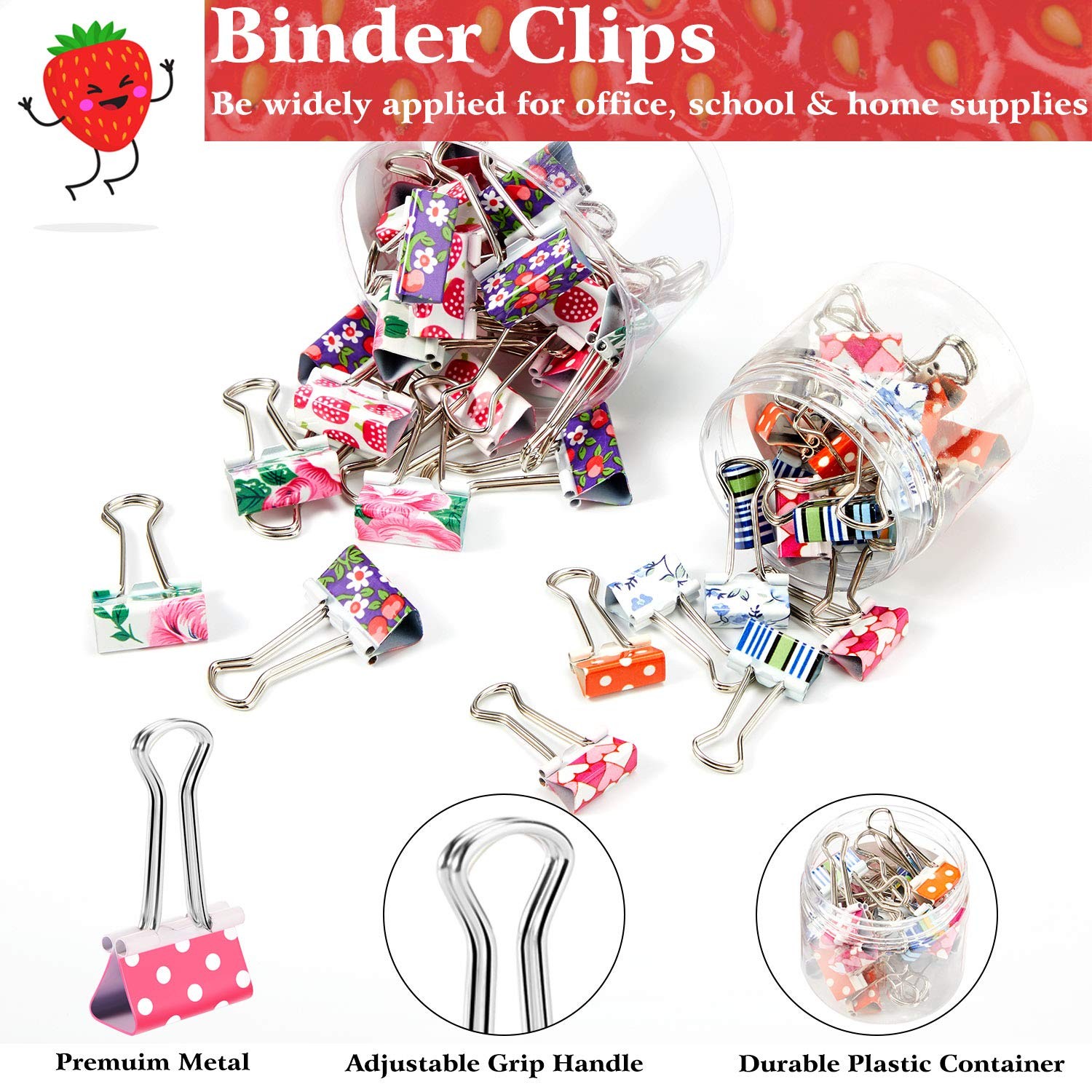 Outus 48 Pcs Cute Binder Clips with Box 2 Sizes Floral 0.75 Inches, 1 Inch