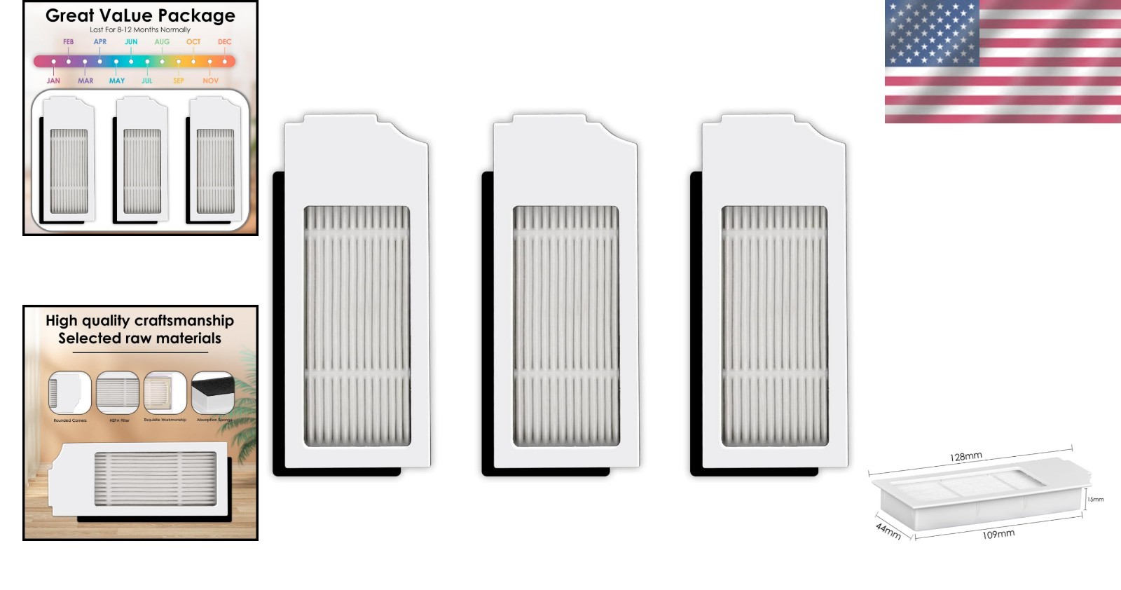 High Performance HEPA Filter Kit – 3 Pack for ECOVACS & Yeedi Robotic Vacuums