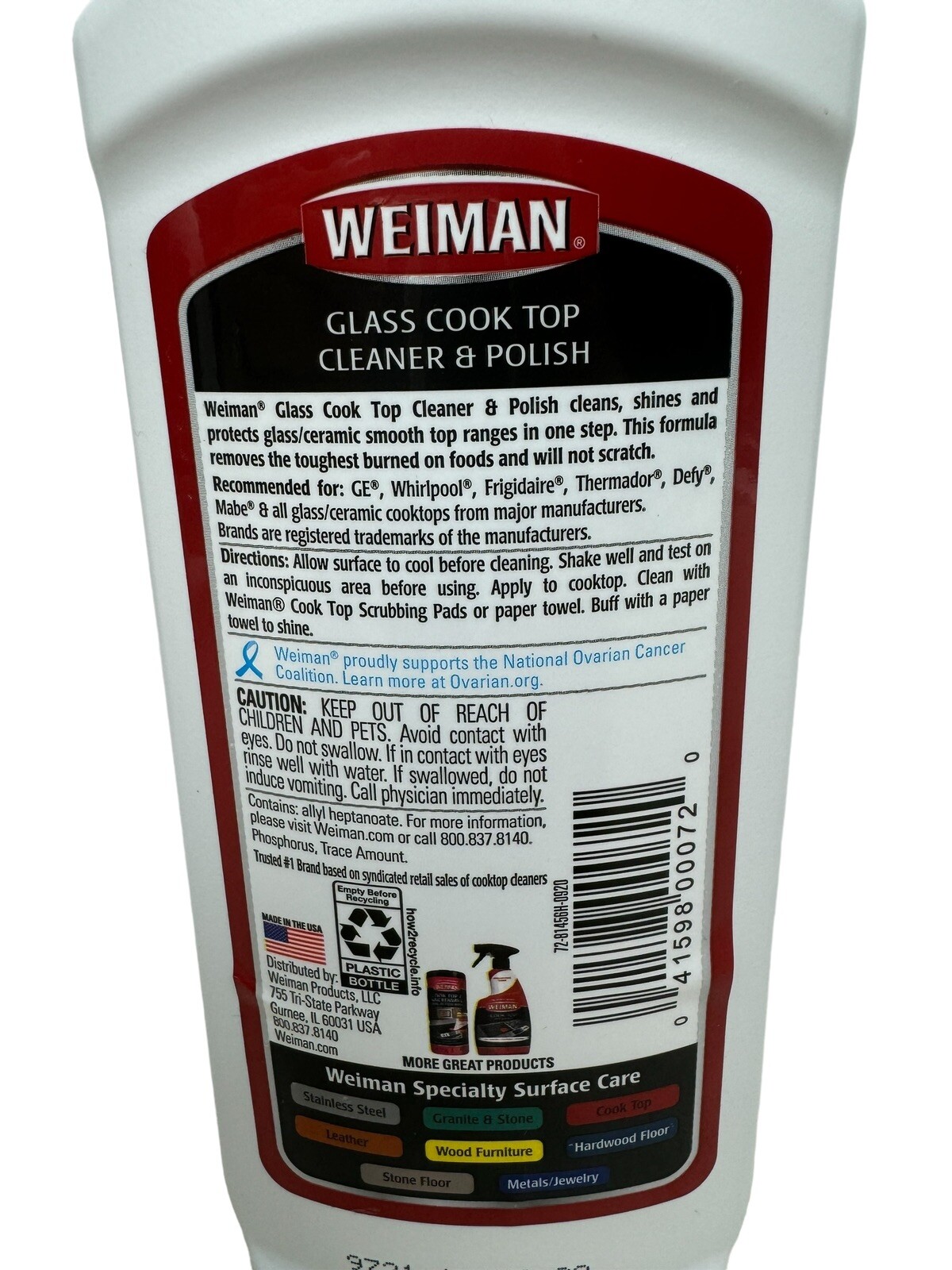 Weiman Ceramic/Glass Cooktop Cleaner & Polish Heavy Duty For Stove Top 15 oz