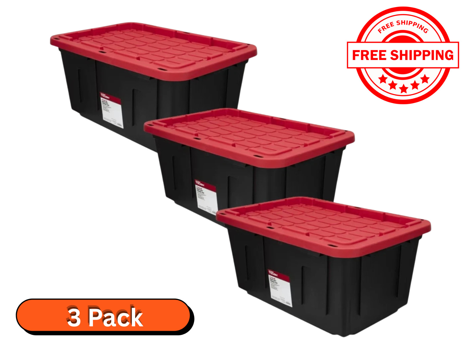 Hyper Tough 27 Gallon Snap Lid Plastic Storage Bin Container Pack of 3