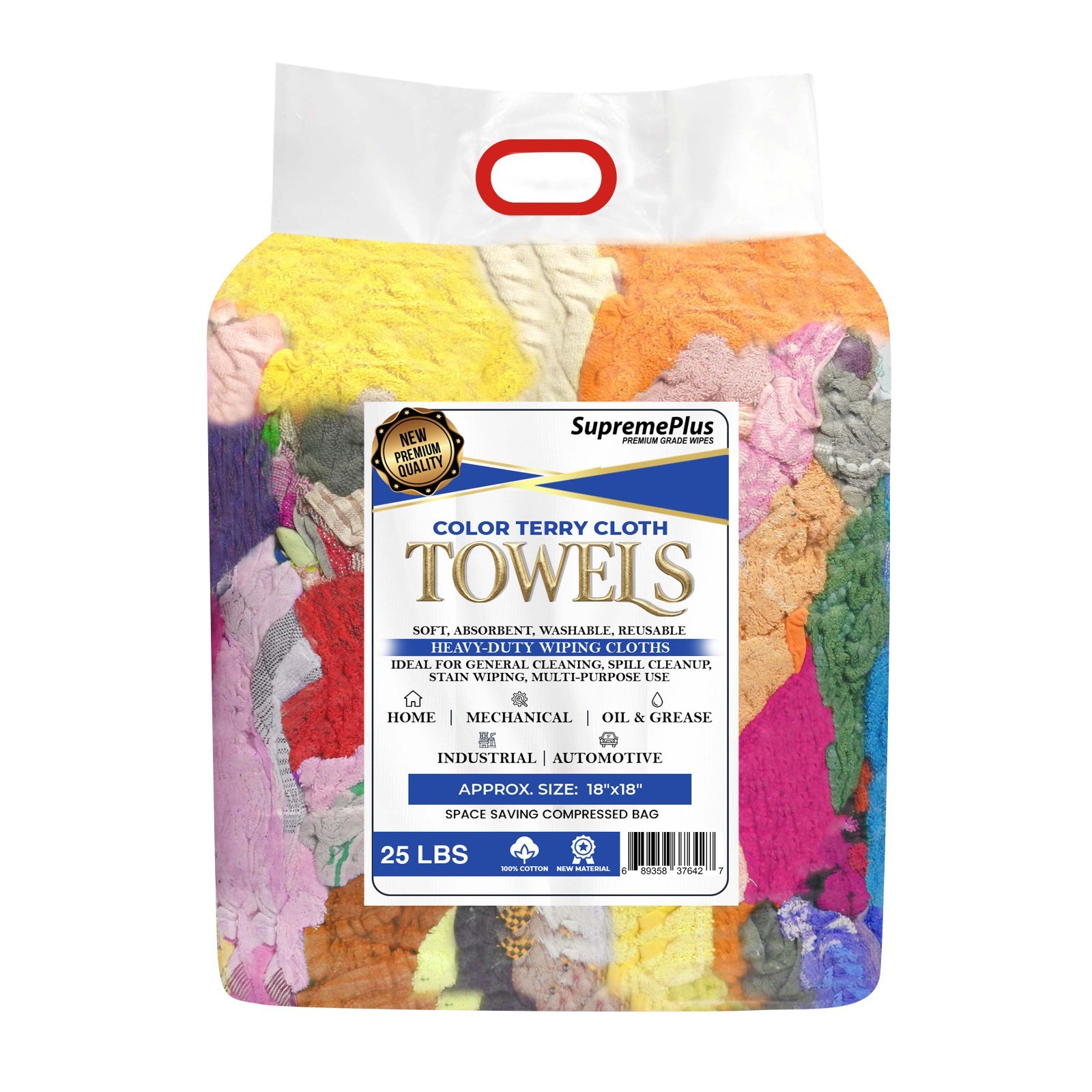 New Color Terry Towel Rags for Cleaning – 50 lbs. Case 2×25 lbs. Compressed Bags