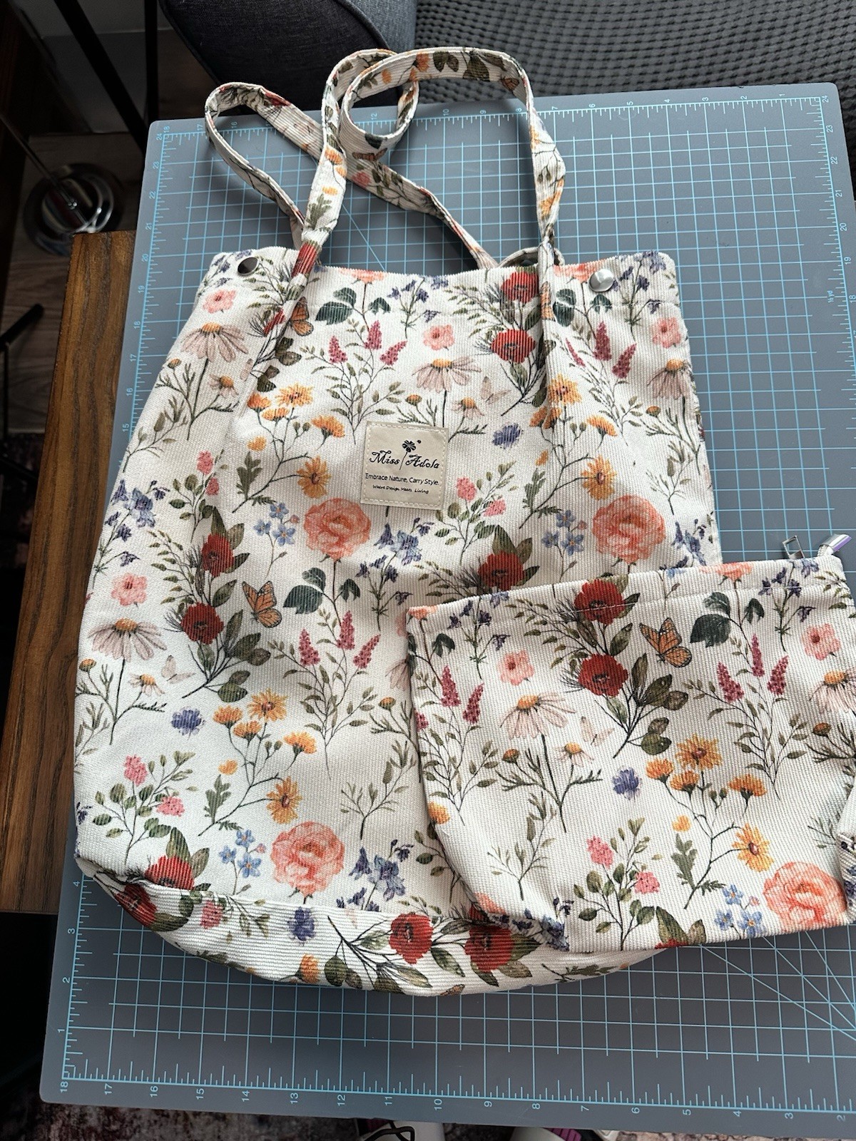 Miss Adola Corduroy Tote Bag for Women – Reusable Totes with One Size, Flower