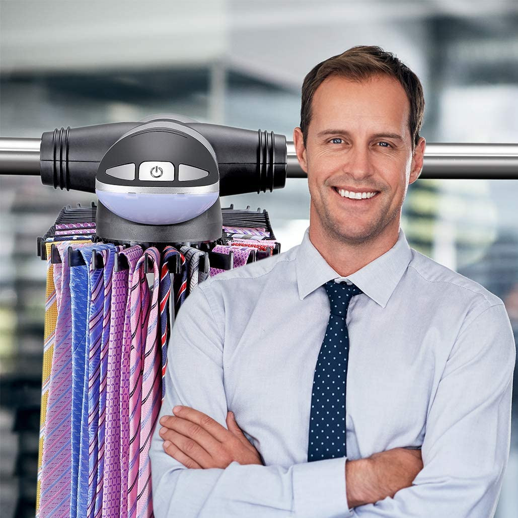 Motorized Tie Rack Closet Organizer with LED Lights Includes J Hooks for Wired S