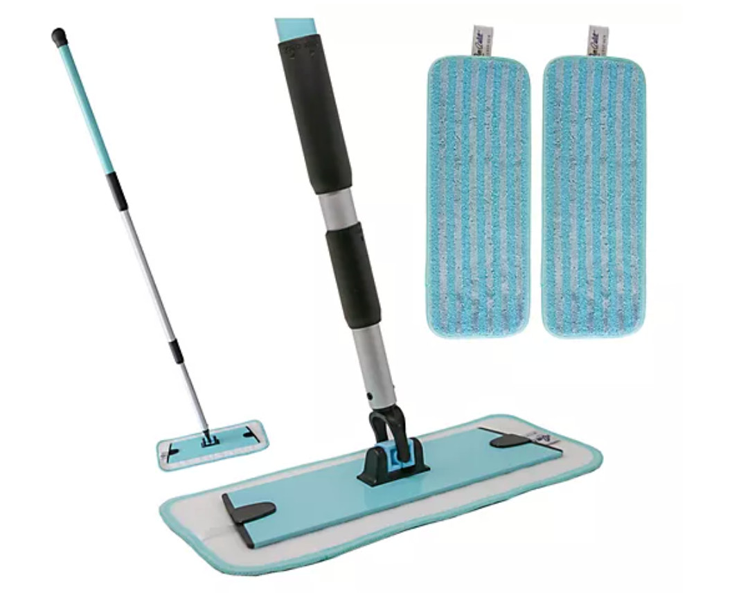 Don Aslett 12″ Aluminum Mop with 2 Microfiber Mop Pads Aqua