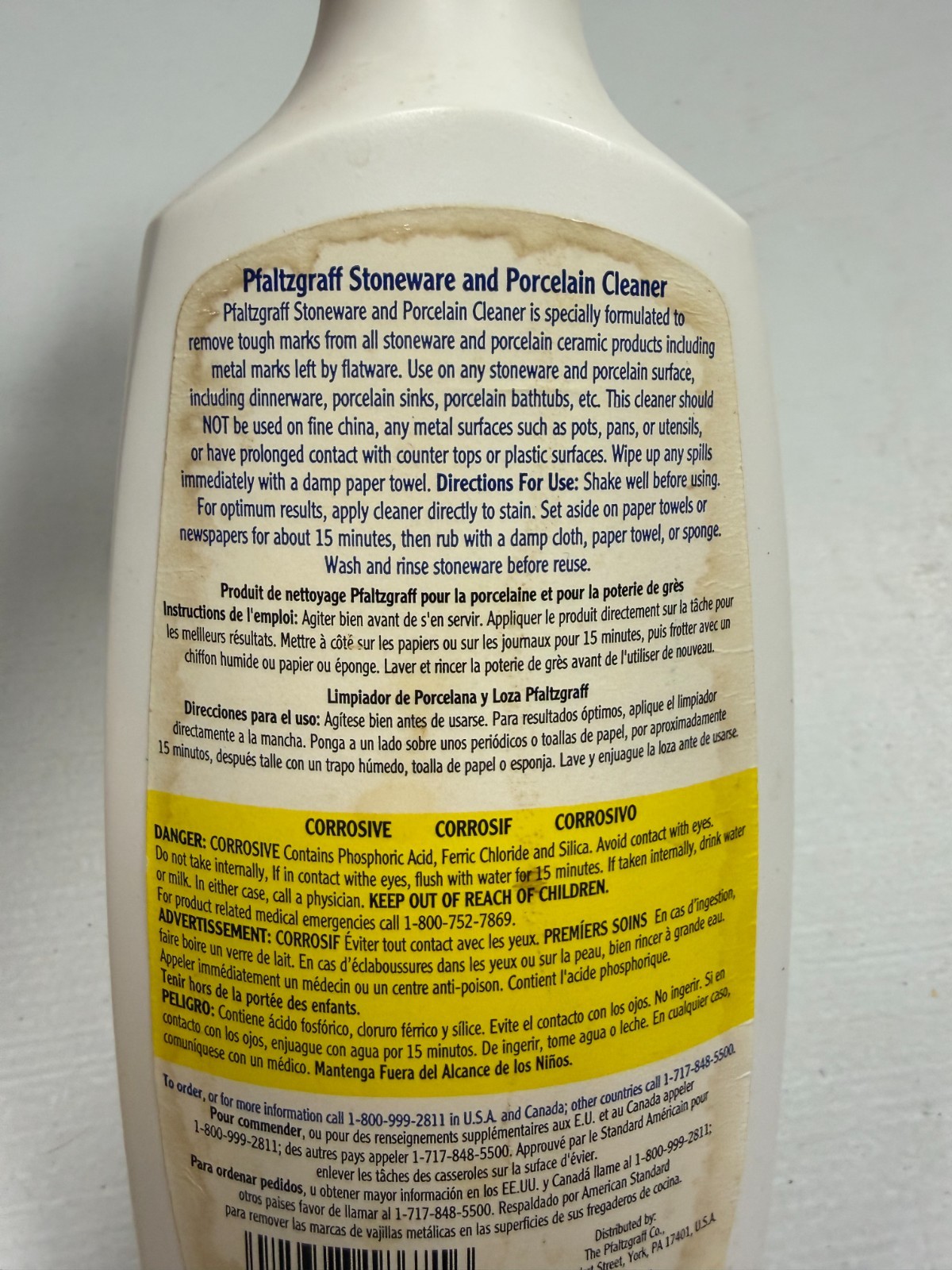 Pfaltzgraff Stoneware and Porcelain Cleaner 20 oz Unsealed Mostly Full