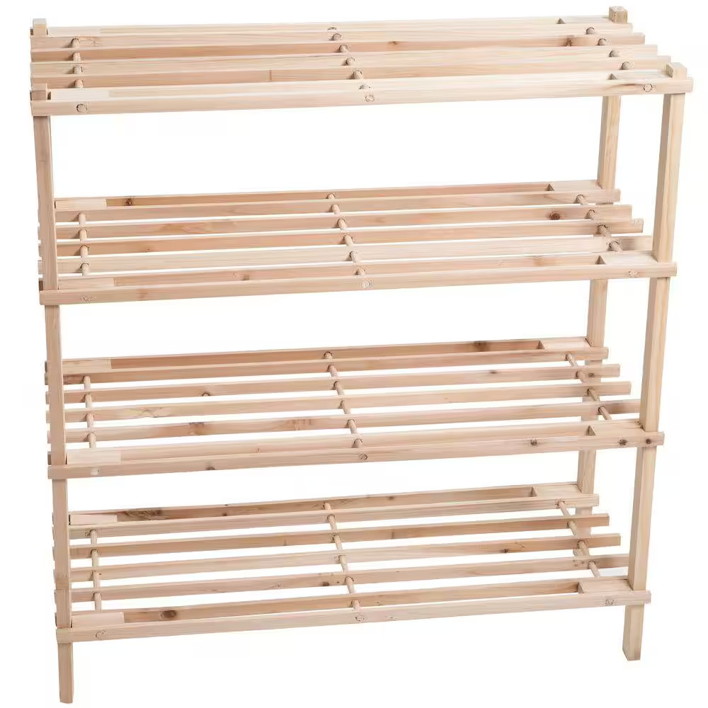 26.25 In. H 12-Pair 4-Tier Brown Pine Shoe Rack