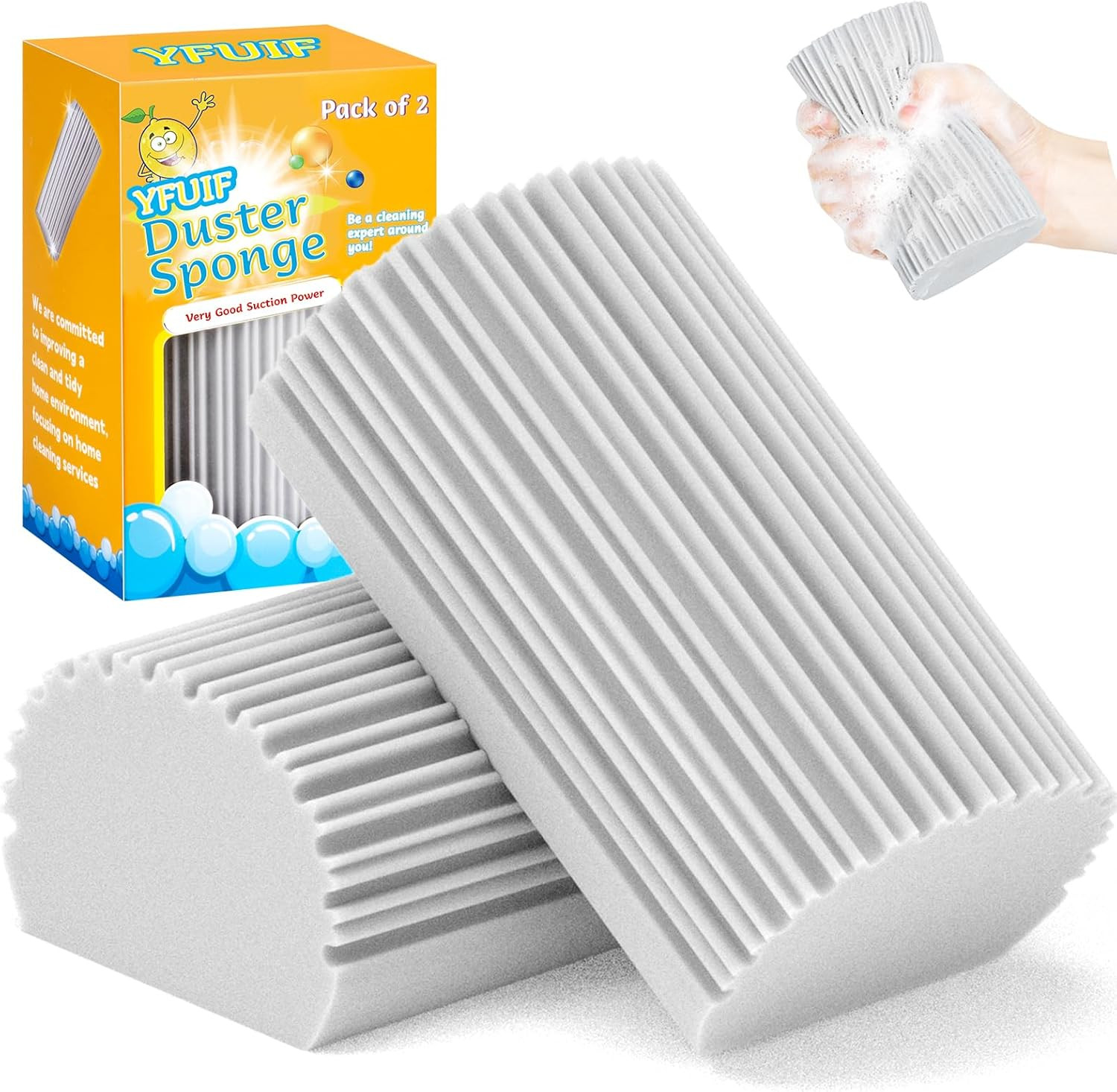 2-Pack Damp Duster Sponge for Clean, Magic Sponge Eraser Baseboard Cleaner Tool,