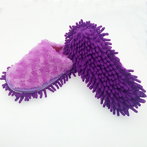Washable Detachable Chenille Mop Slippers, Floor-Cleaning 5.5-8.5 Purple