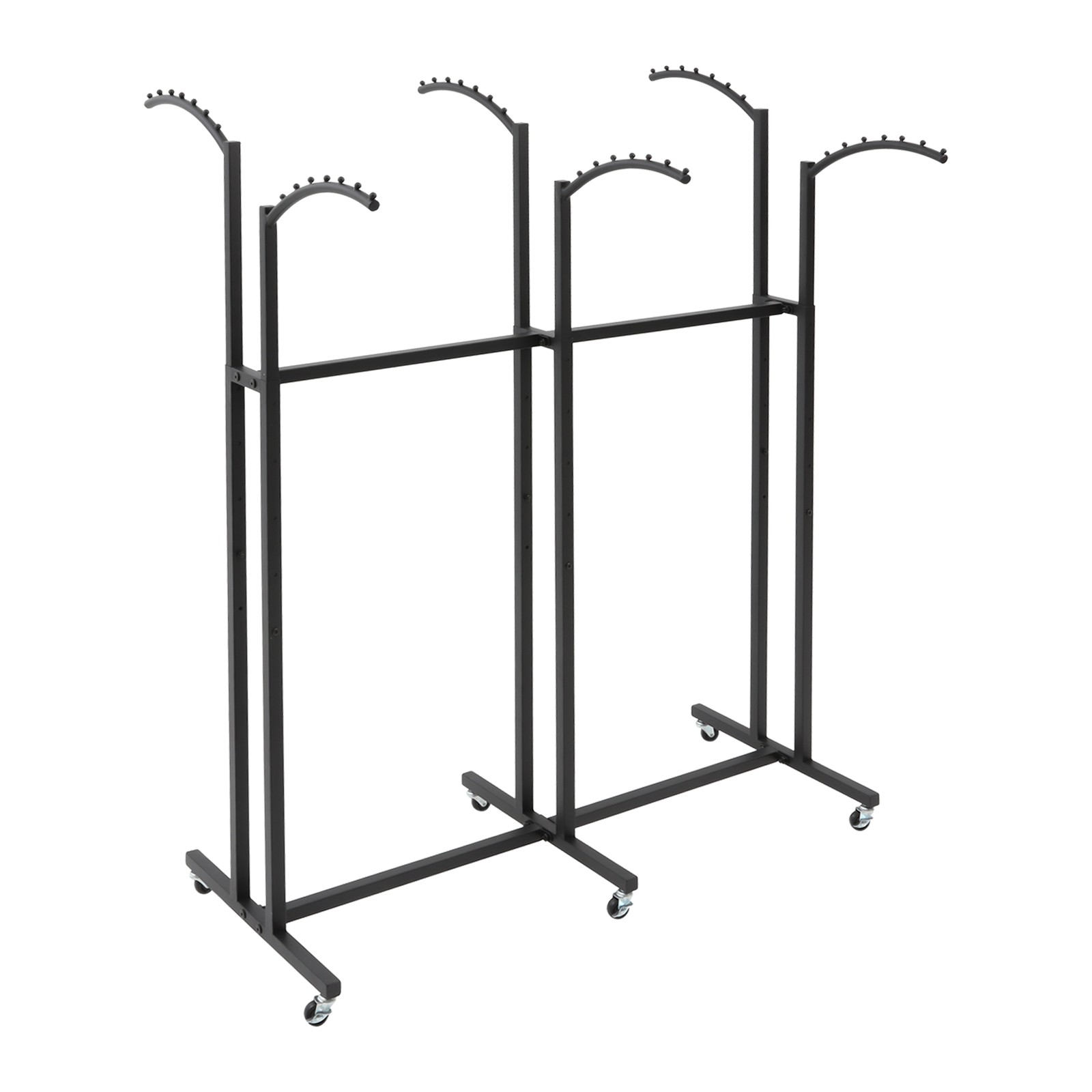 Black 6 Arms Clothing Display Rack With Wheels, 55.12-70.87in Adjustable Height
